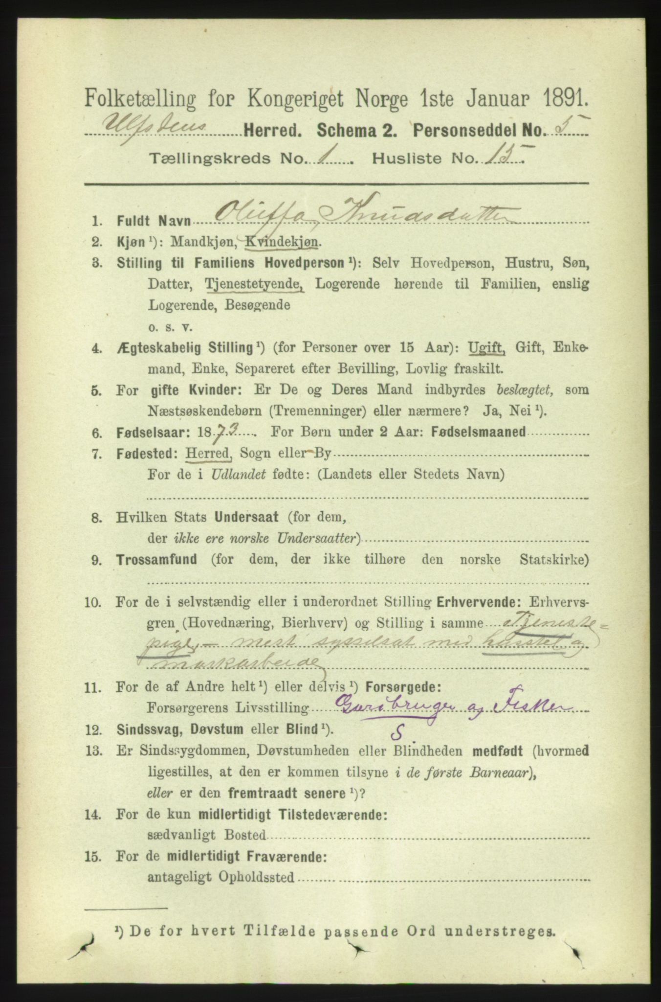 RA, 1891 census for 1516 Ulstein, 1891, p. 150