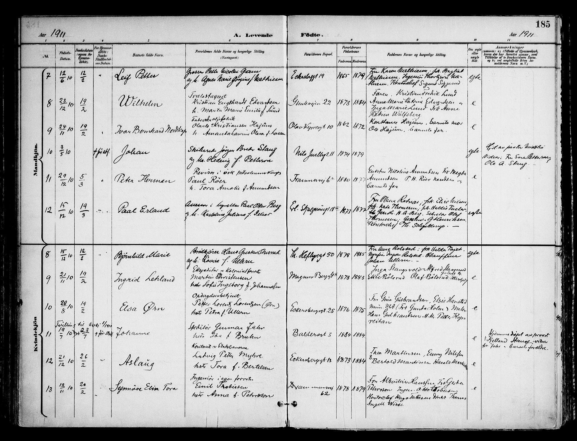 Frogner prestekontor Kirkebøker, AV/SAO-A-10886/F/Fa/L0002: Parish register (official) no. 2, 1897-1917, p. 185