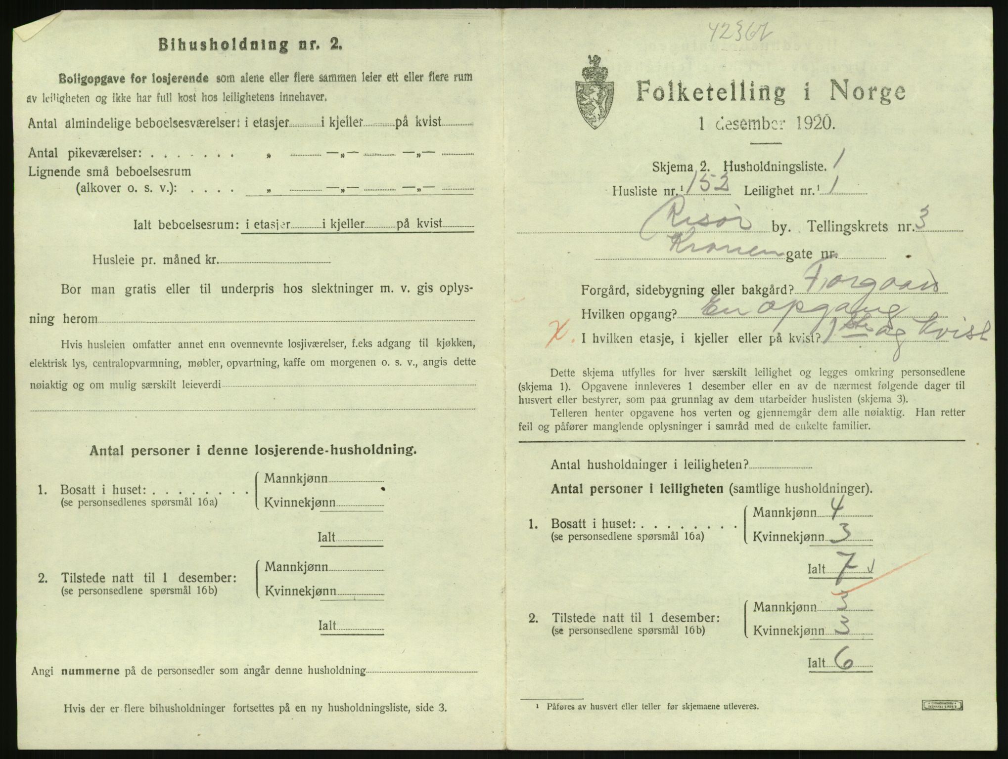 SAK, 1920 census for Risør, 1920, p. 2949