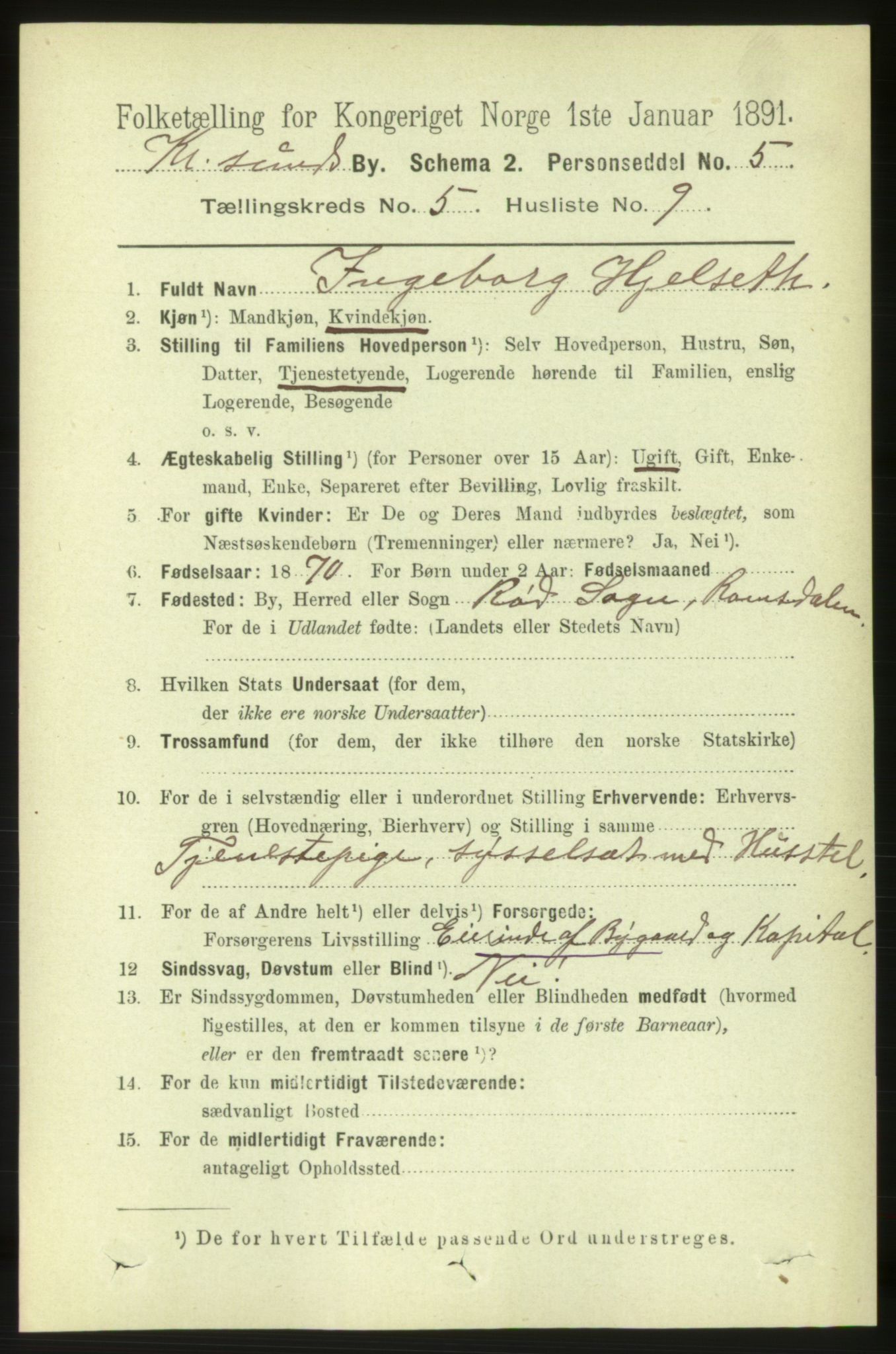 RA, 1891 census for 1503 Kristiansund, 1891, p. 4395