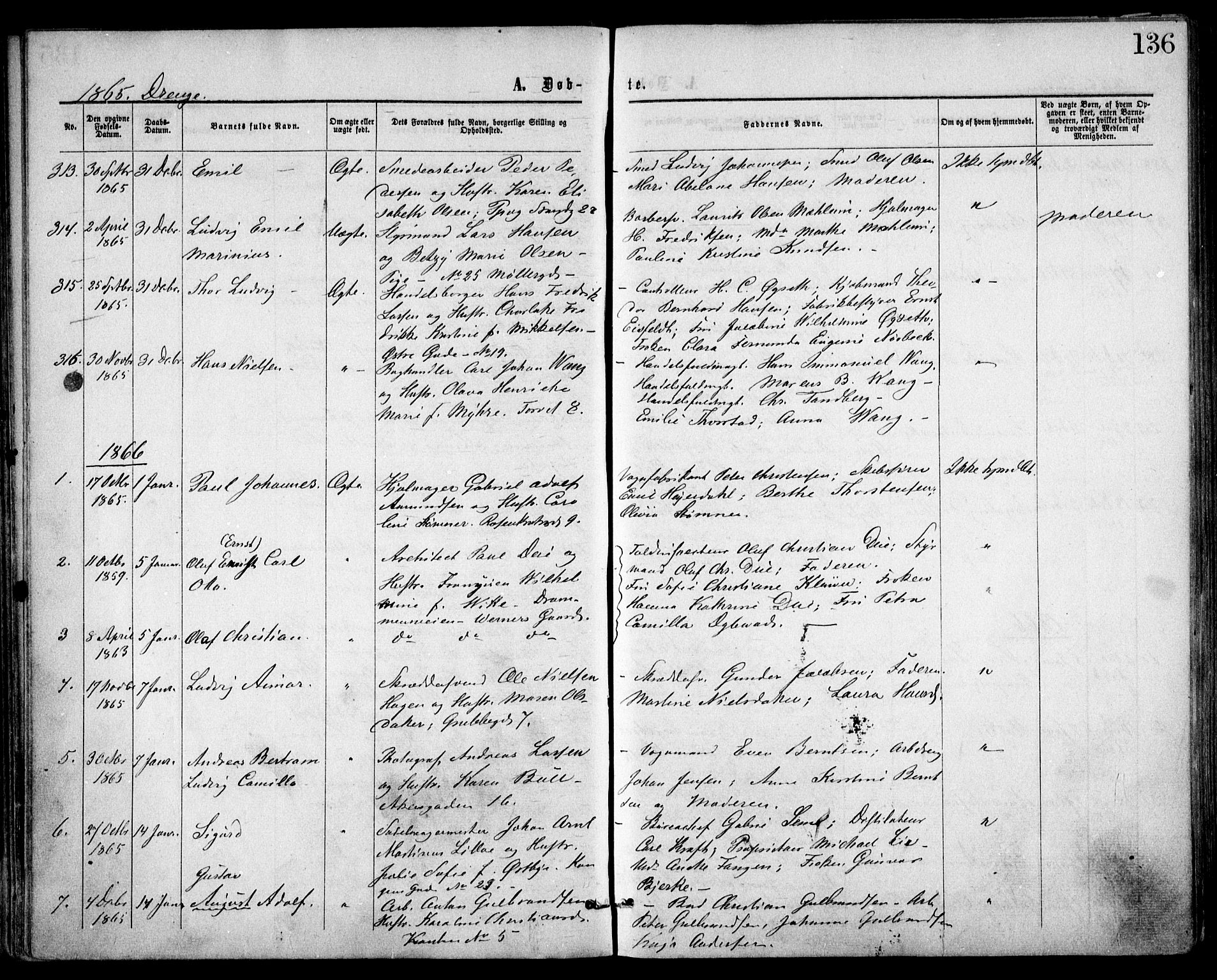 Trefoldighet prestekontor Kirkebøker, SAO/A-10882/F/Fa/L0002: Parish register (official) no. I 2, 1863-1870, p. 136