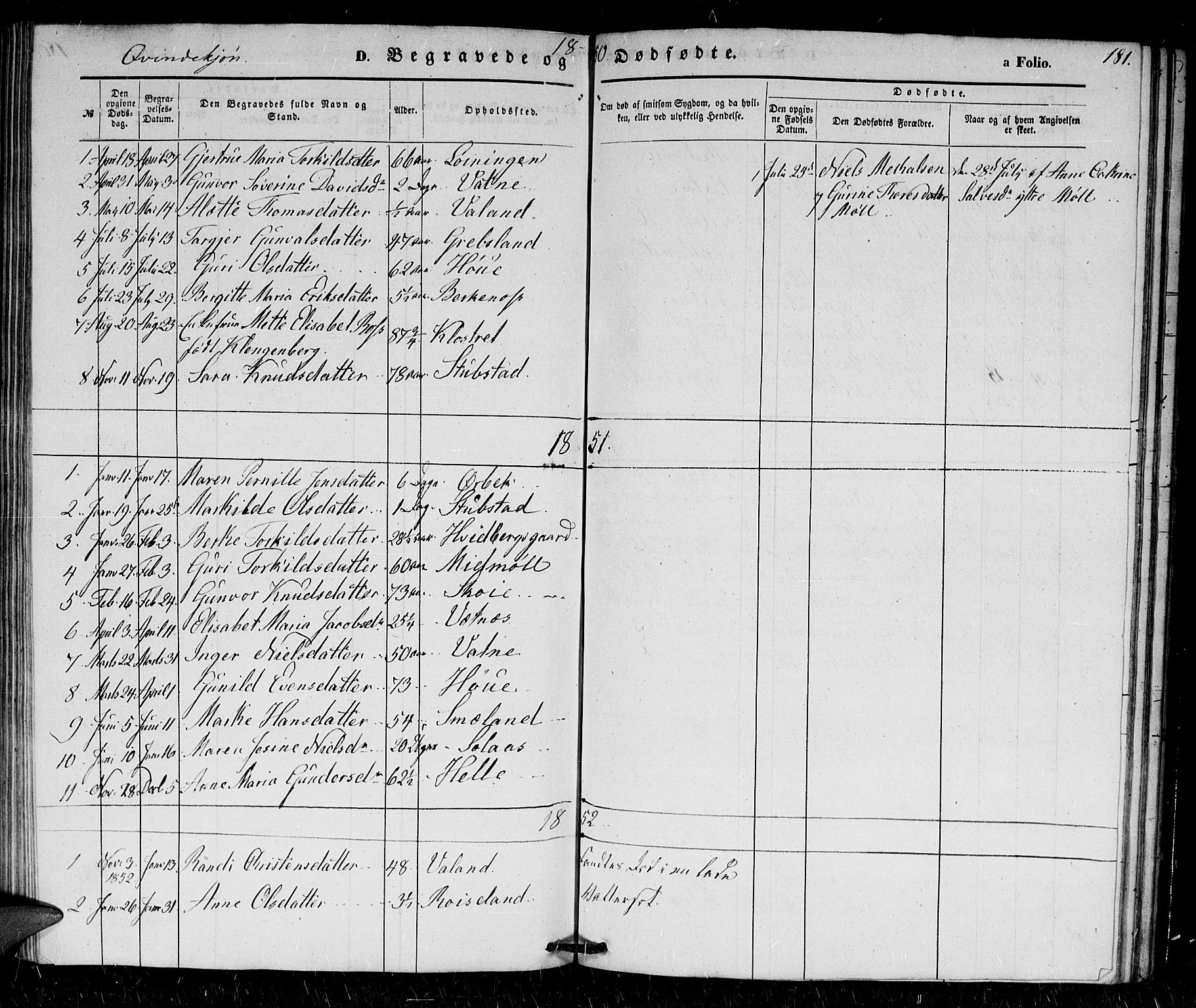 Holum sokneprestkontor, SAK/1111-0022/F/Fb/Fba/L0003: Parish register (copy) no. B 3, 1850-1866, p. 181
