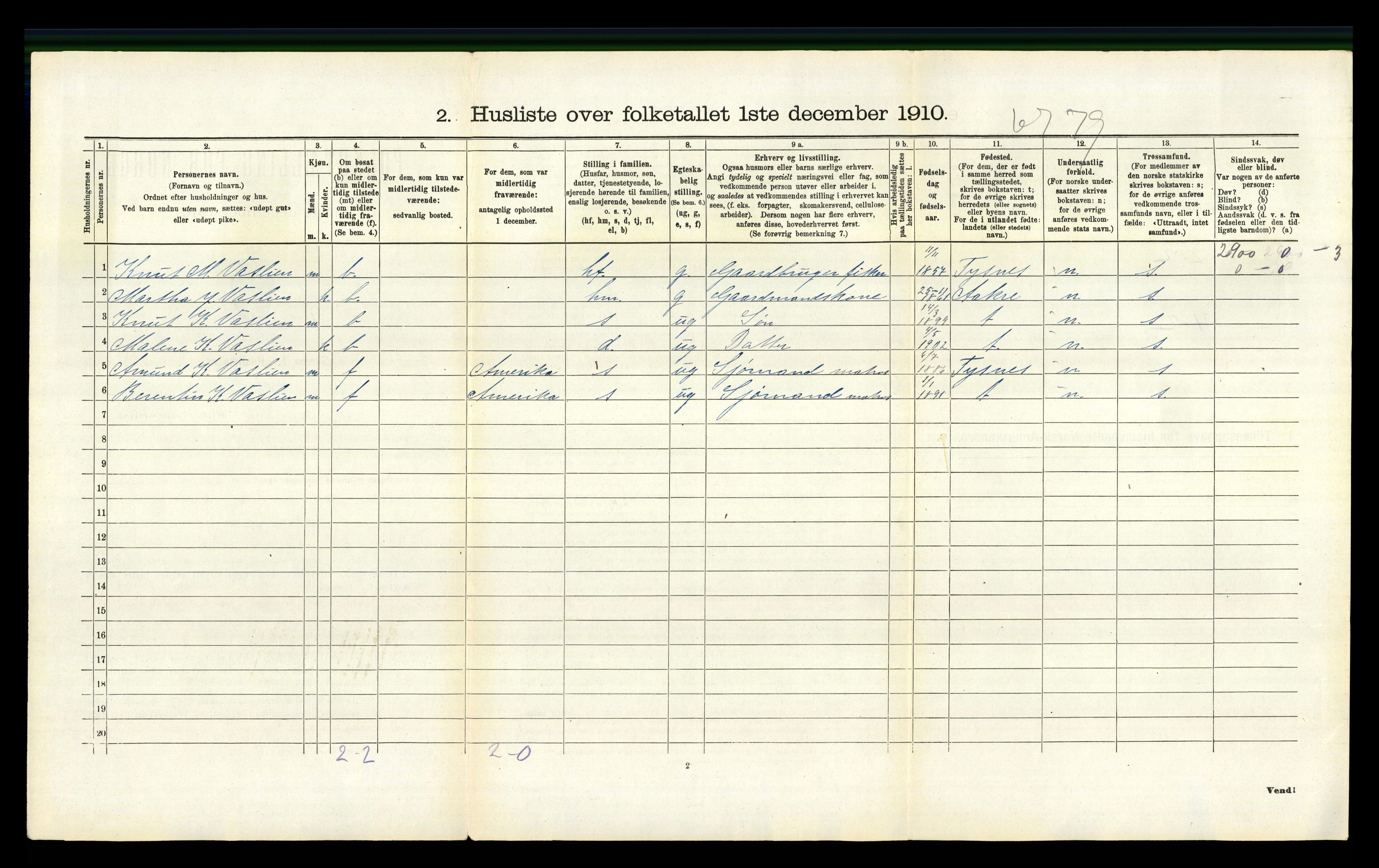 RA, 1910 census for Valestrand, 1910, p. 143