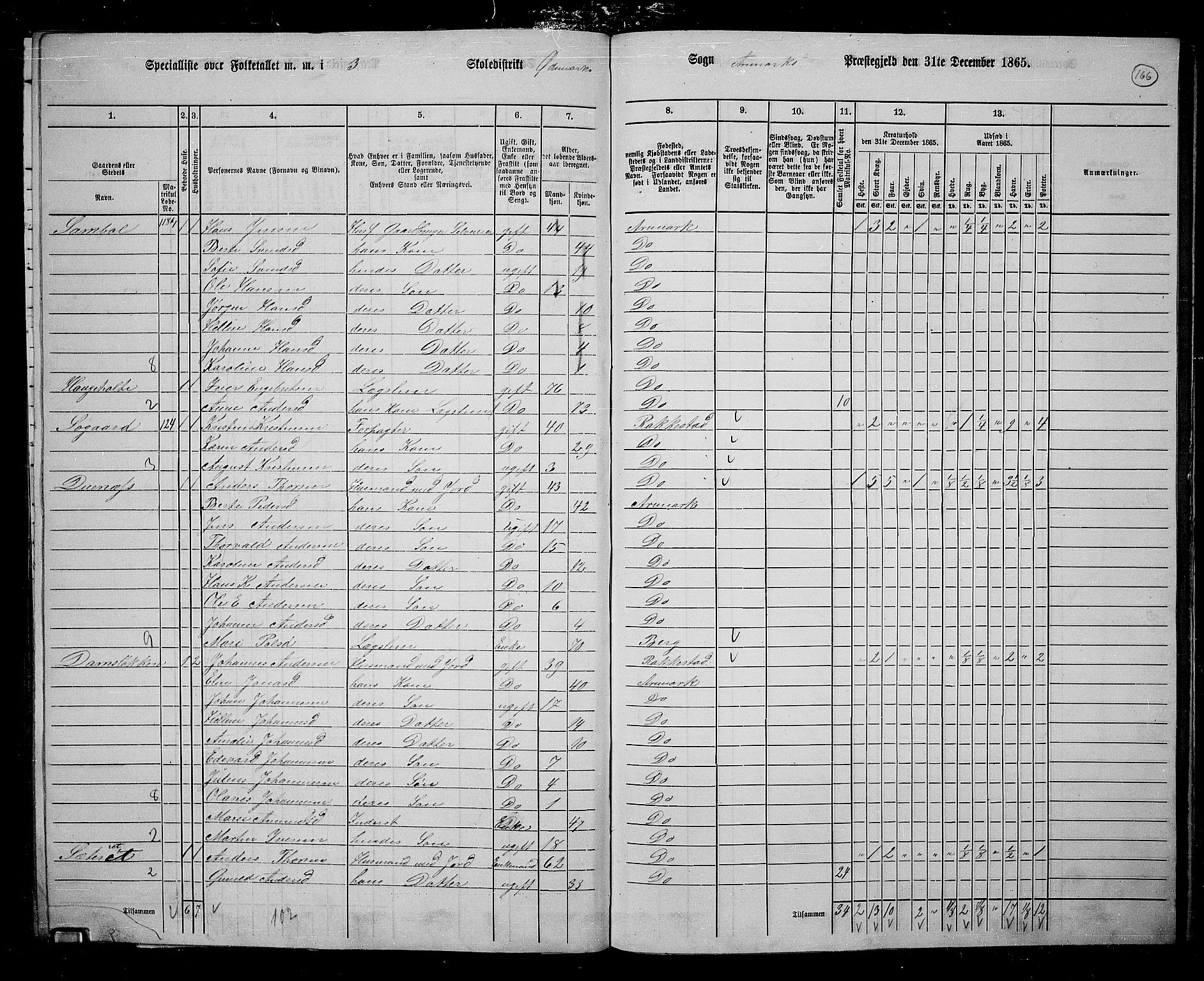 RA, 1865 census for Aremark, 1865, p. 156