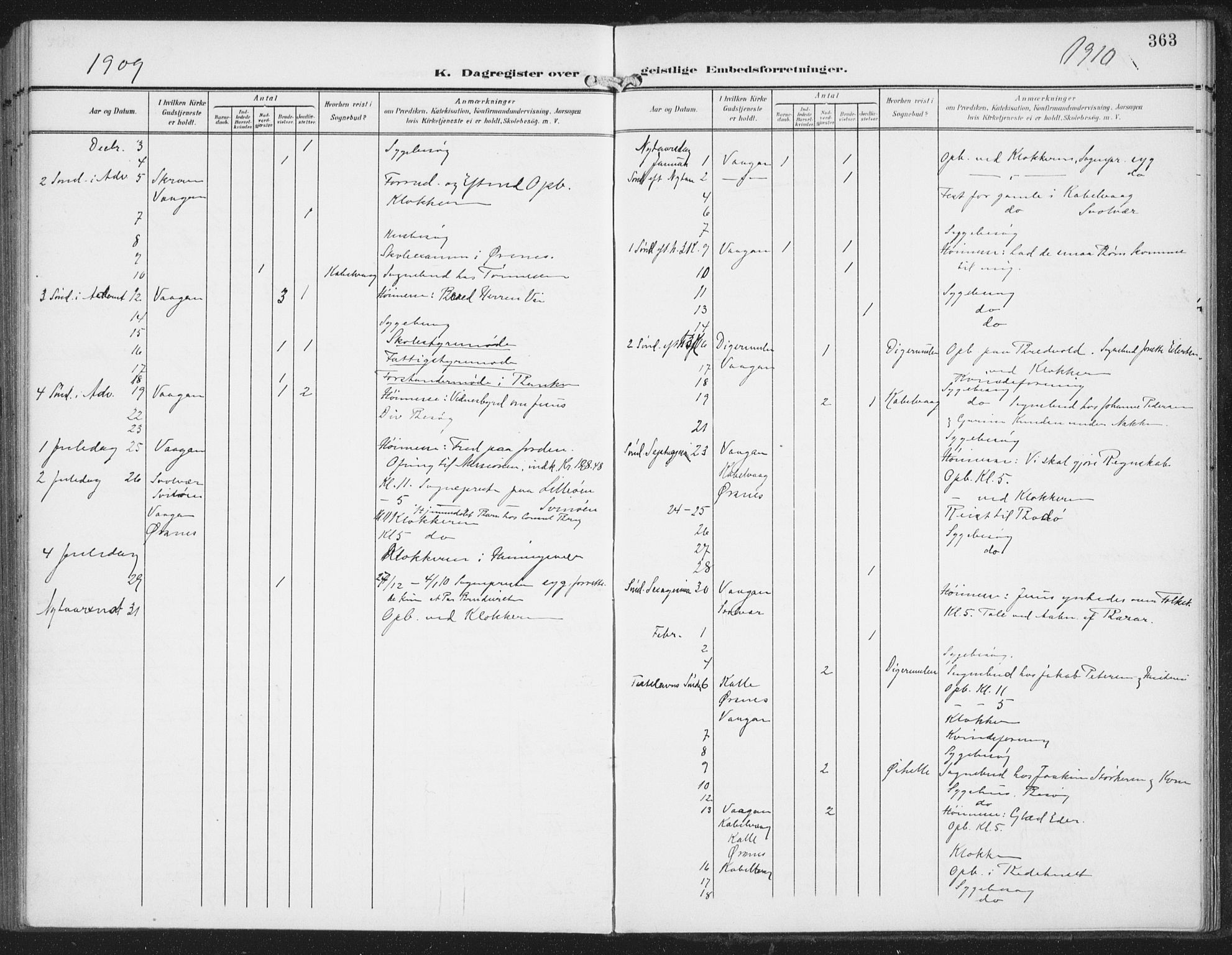 Ministerialprotokoller, klokkerbøker og fødselsregistre - Nordland, AV/SAT-A-1459/874/L1063: Parish register (official) no. 874A07, 1907-1915, p. 363