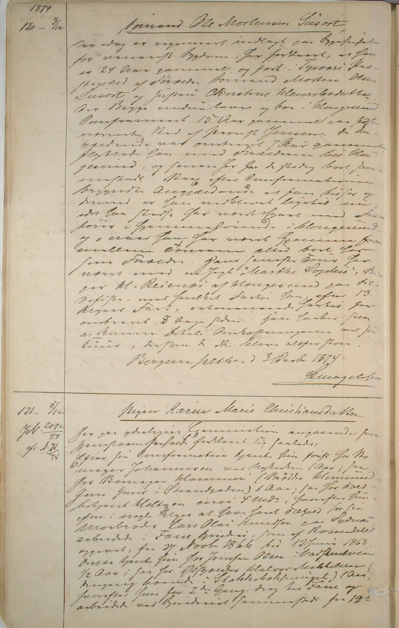 Bergen politikammer / politidistrikt, AV/SAB-A-60401/I/Ic, 1874-1878