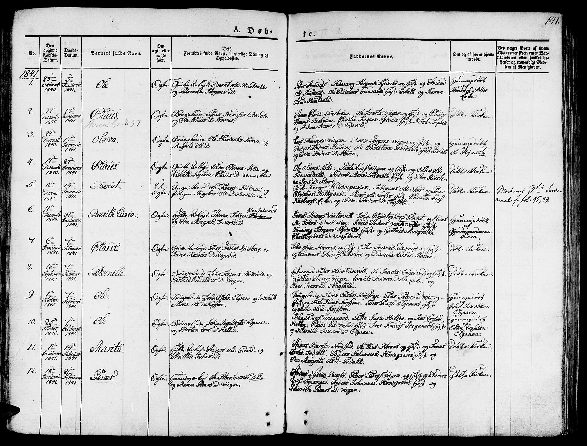 Ministerialprotokoller, klokkerbøker og fødselsregistre - Sør-Trøndelag, SAT/A-1456/681/L0930: Parish register (official) no. 681A08, 1829-1844, p. 141