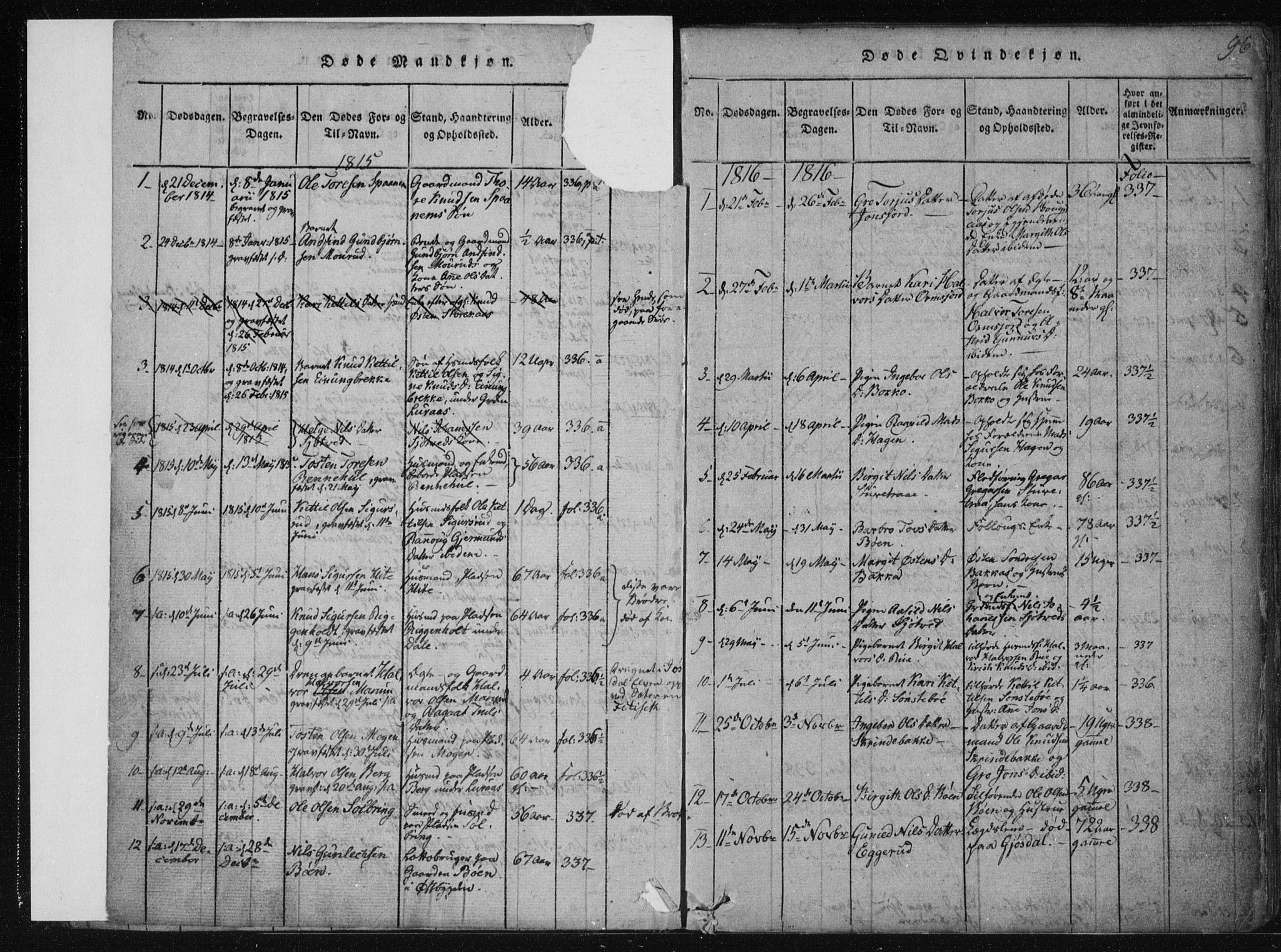 Tinn kirkebøker, AV/SAKO-A-308/F/Fa/L0004: Parish register (official) no. I 4, 1815-1843, p. 95b-96a