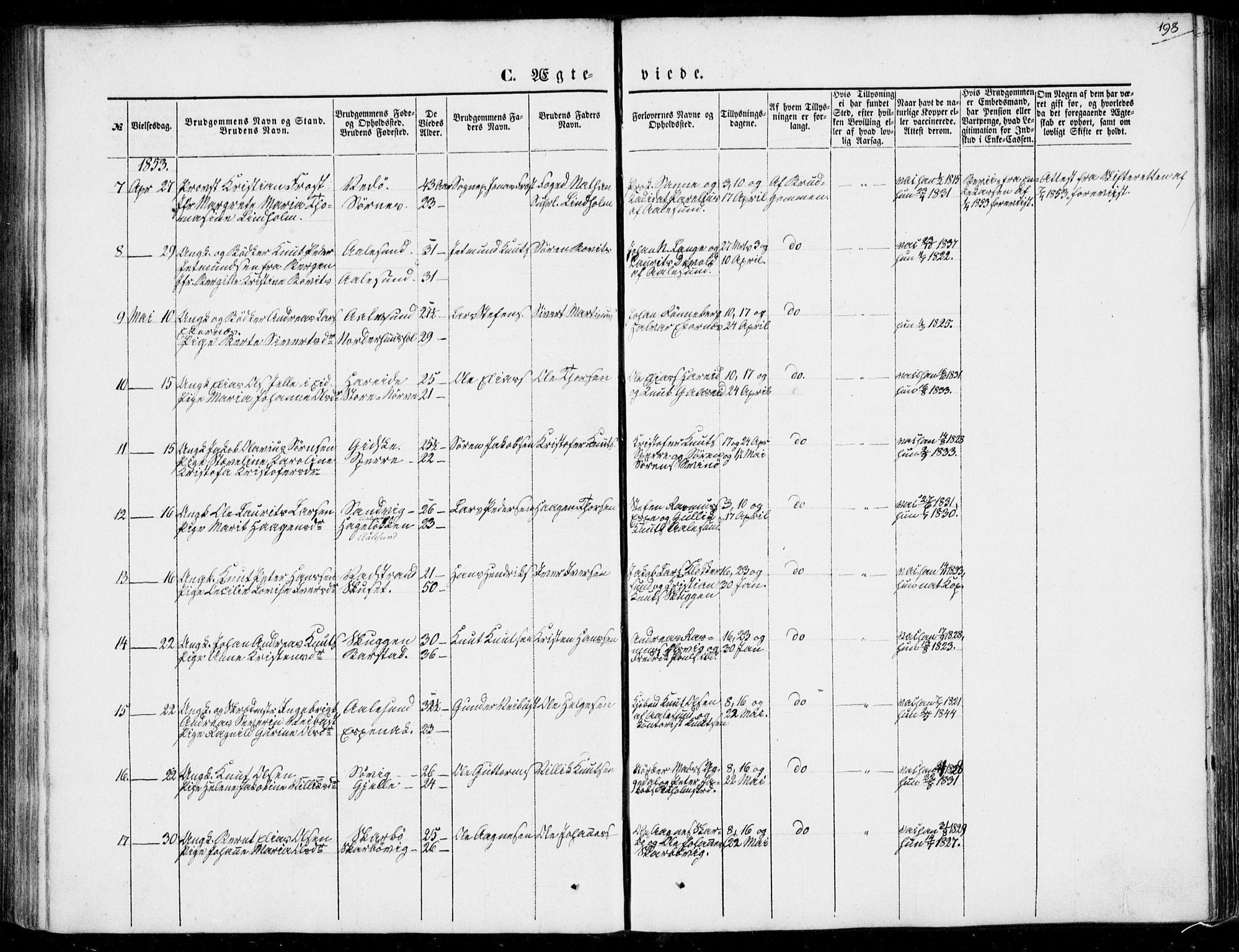 Ministerialprotokoller, klokkerbøker og fødselsregistre - Møre og Romsdal, AV/SAT-A-1454/528/L0397: Parish register (official) no. 528A08, 1848-1858, p. 198