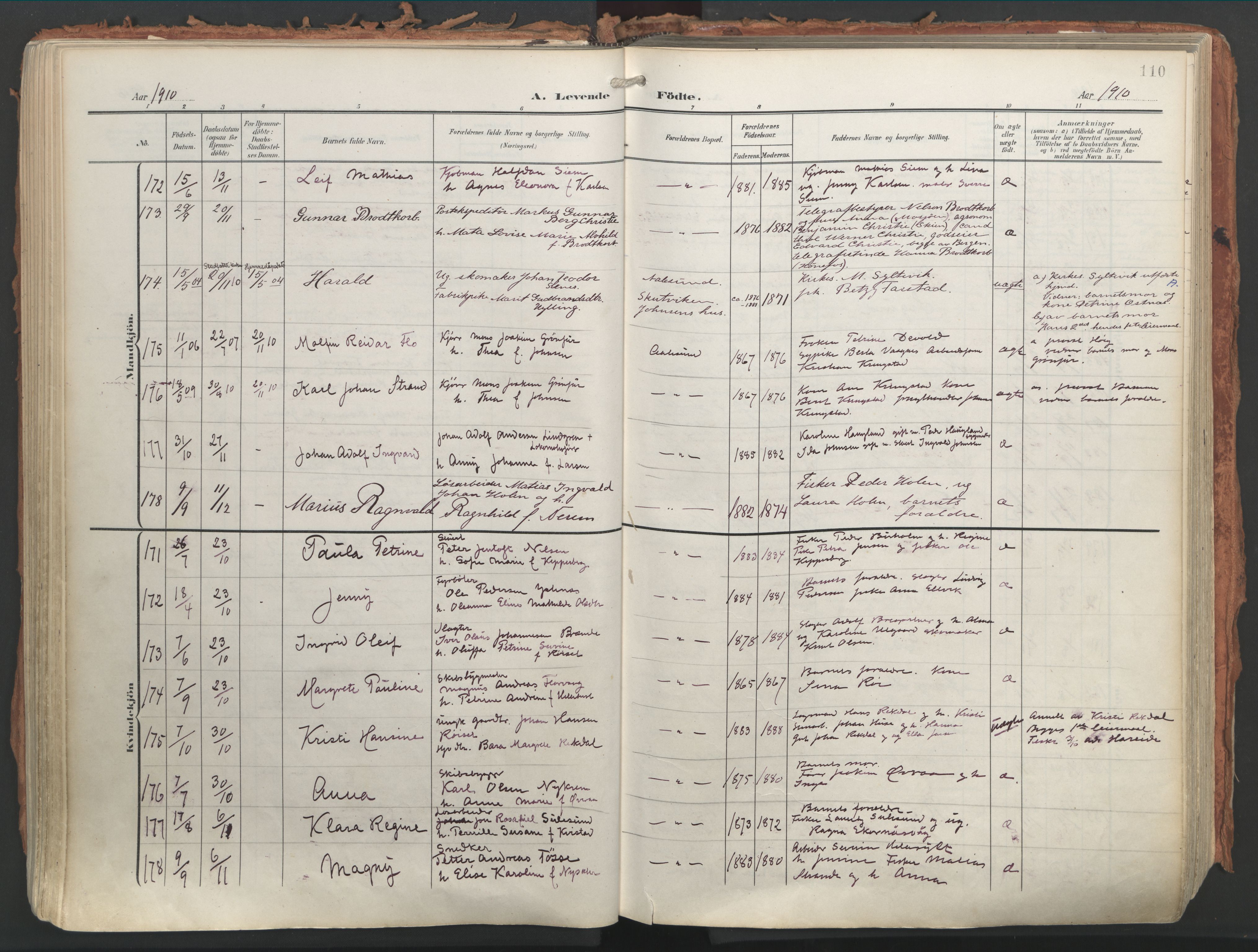 Ministerialprotokoller, klokkerbøker og fødselsregistre - Møre og Romsdal, AV/SAT-A-1454/529/L0460: Parish register (official) no. 529A10, 1906-1917, p. 110