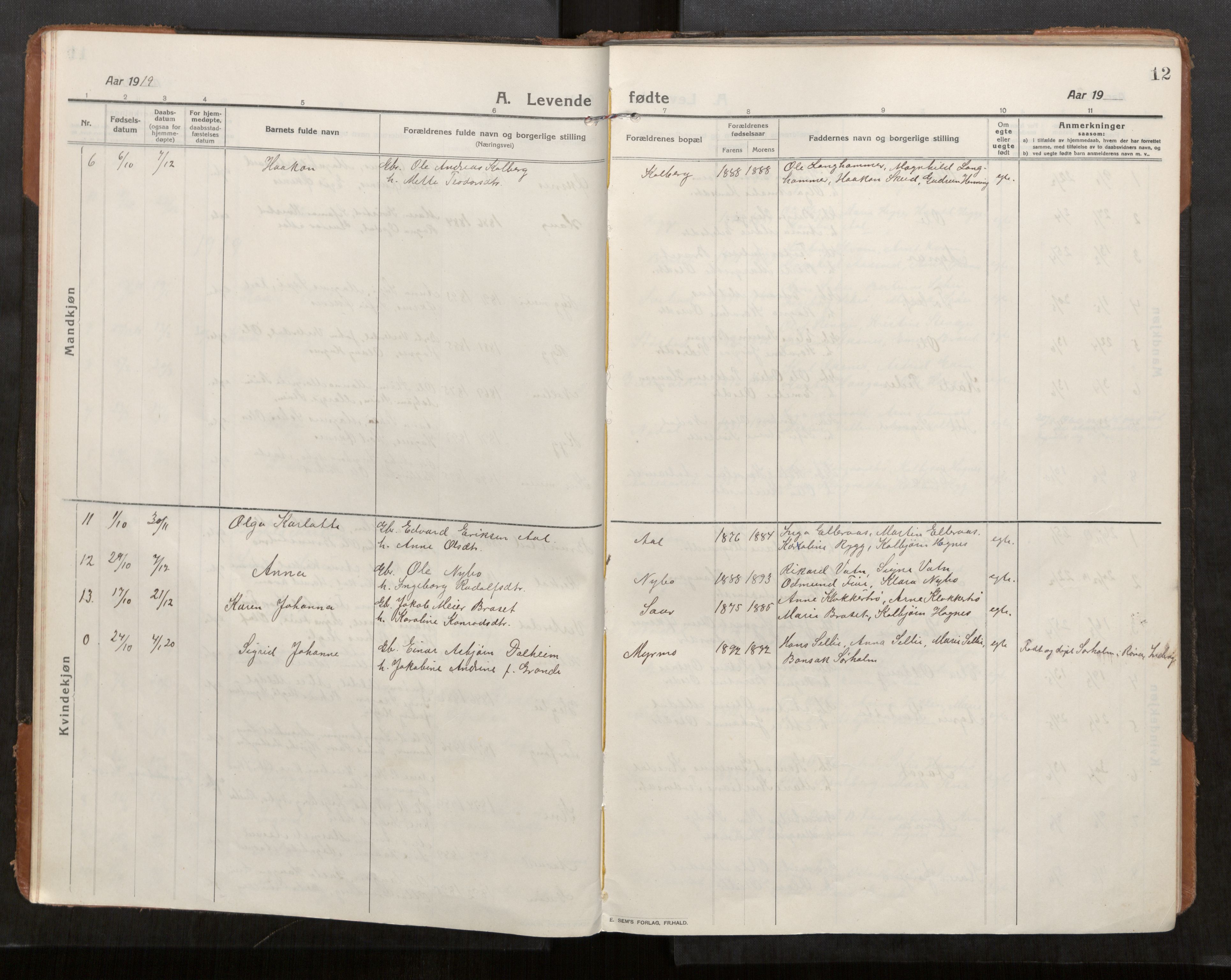 Stod sokneprestkontor, SAT/A-1164/1/I/I1/I1a/L0004: Parish register (official) no. 4, 1913-1933, p. 12