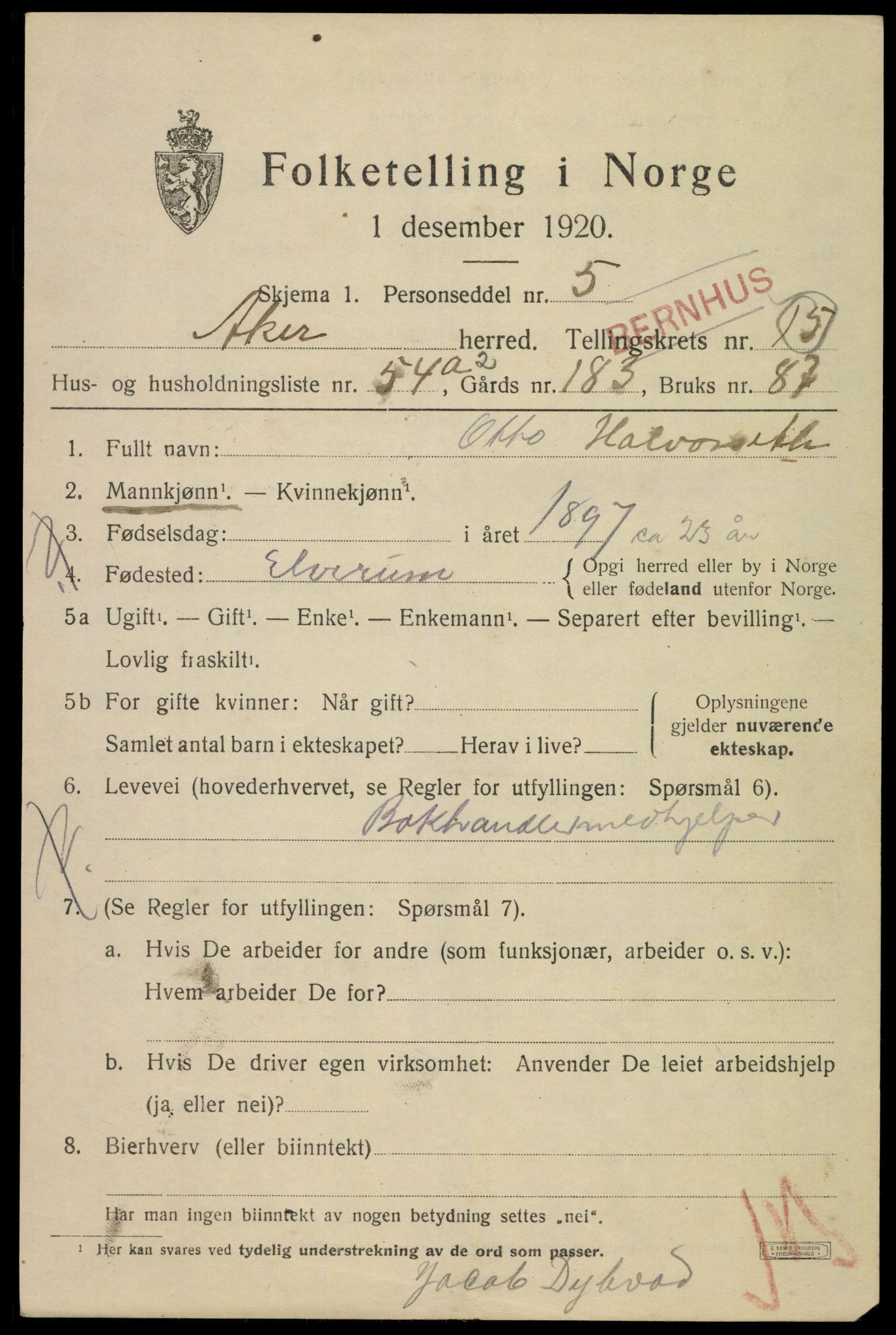 SAO, 1920 census for Aker, 1920, p. 92976