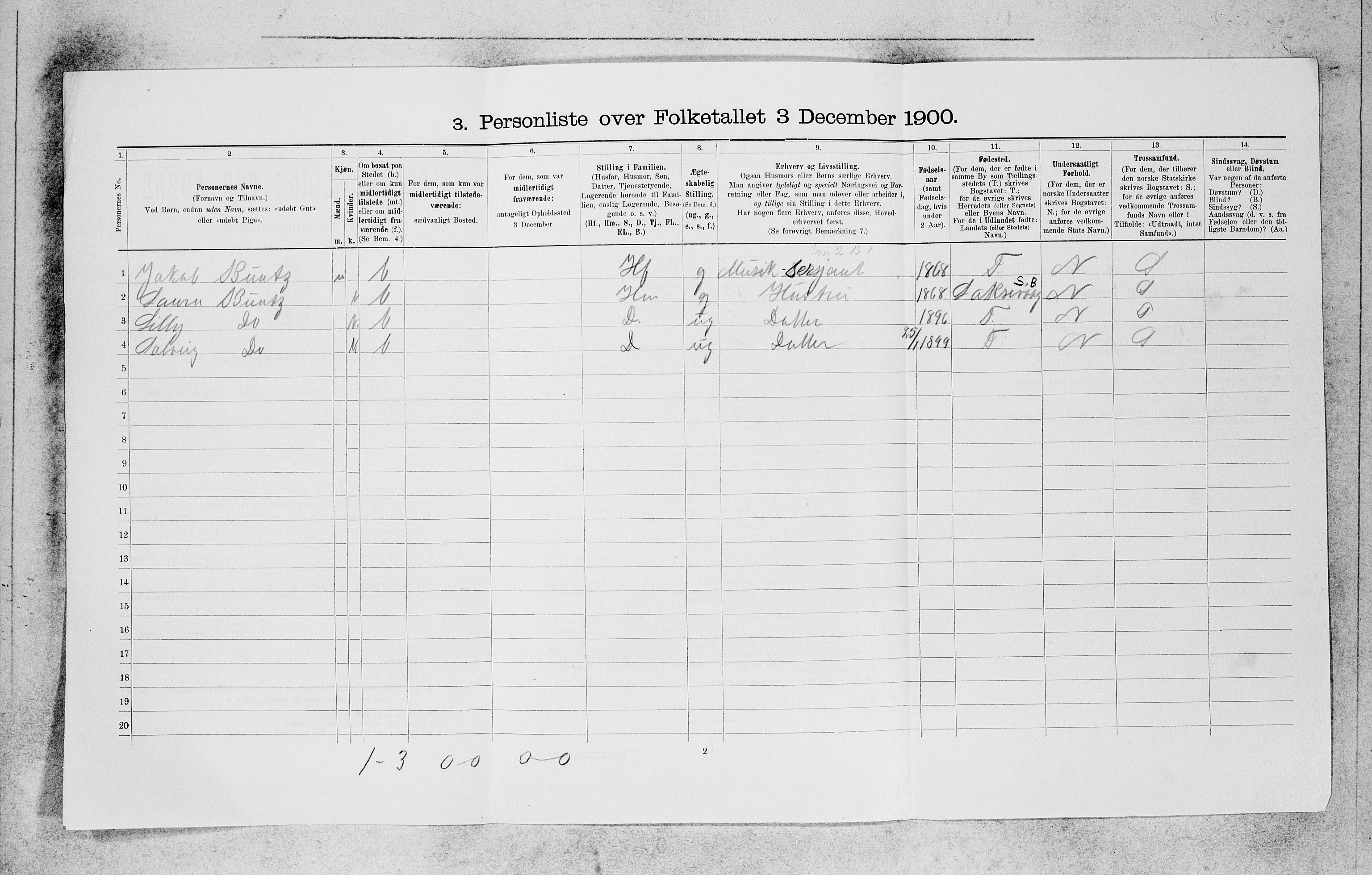 SAB, 1900 census for Bergen, 1900, p. 11316