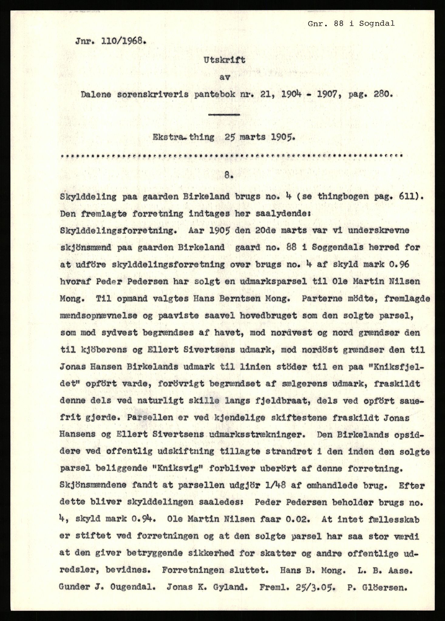 Statsarkivet i Stavanger, SAST/A-101971/03/Y/Yj/L0008: Avskrifter sortert etter gårdsnavn: Birkeland indre - Bjerge, 1750-1930, p. 162