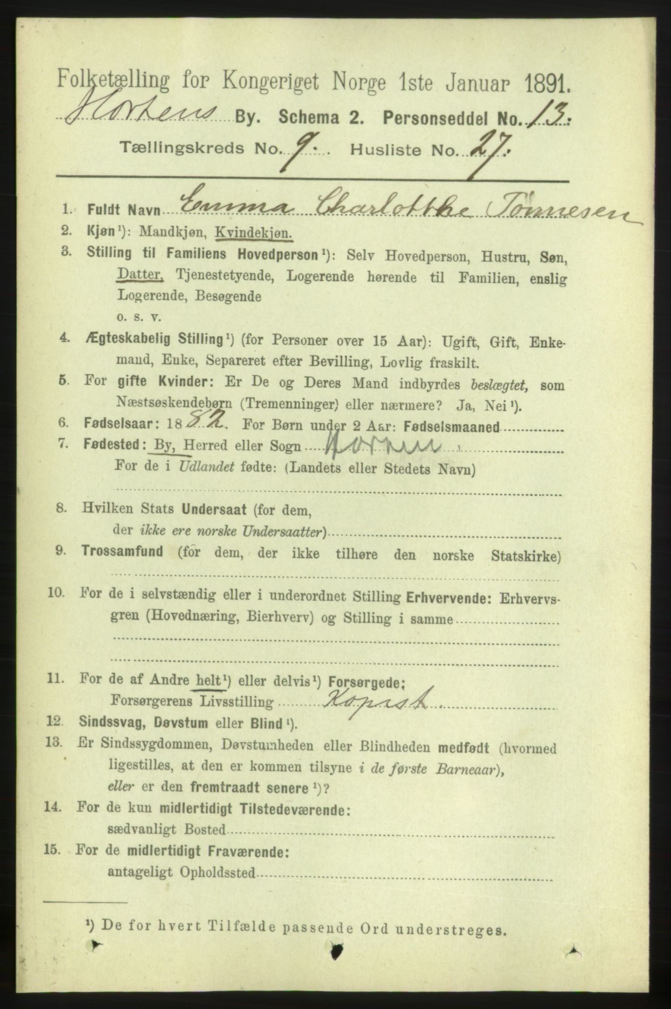 RA, 1891 census for 0703 Horten, 1891, p. 5859