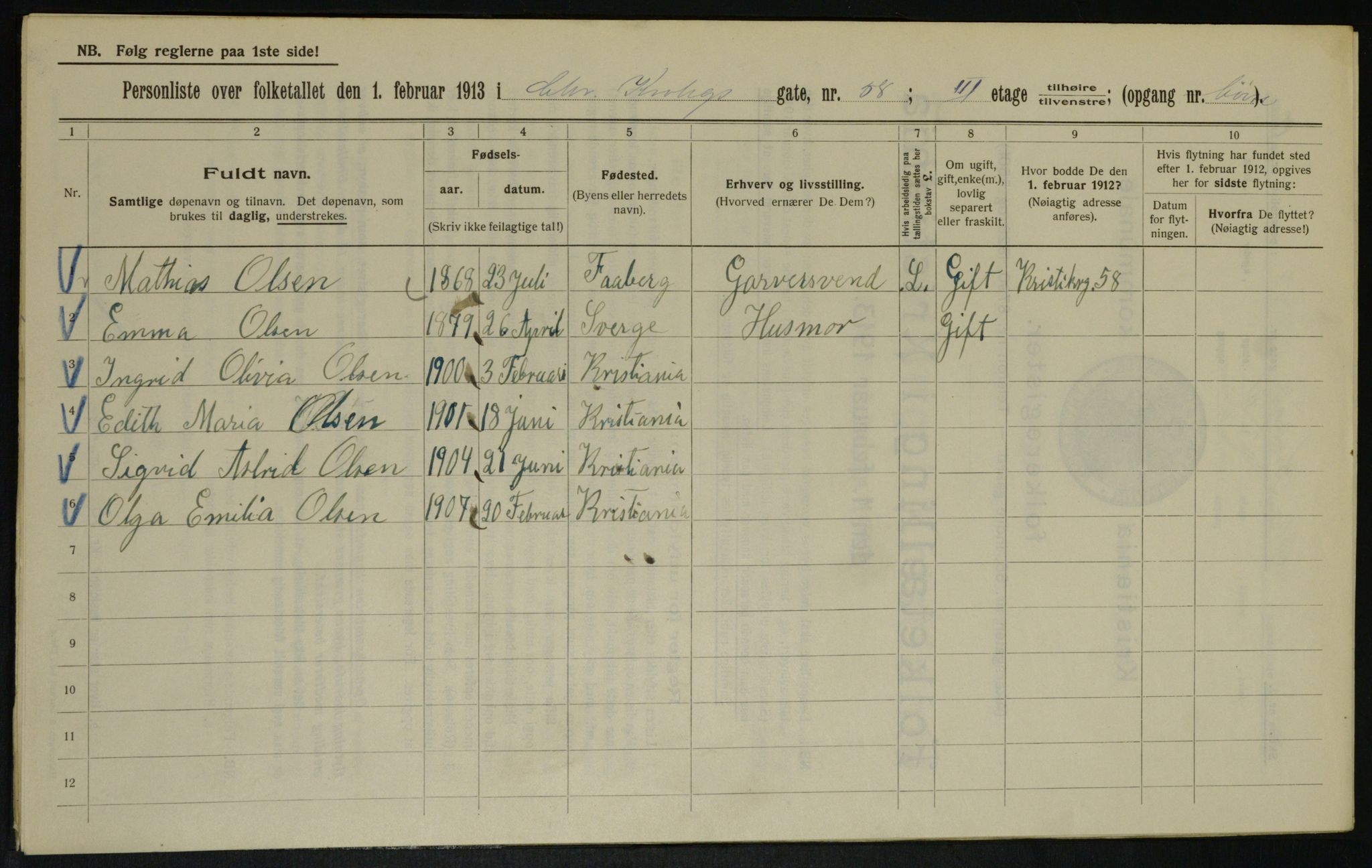 OBA, Municipal Census 1913 for Kristiania, 1913, p. 12356