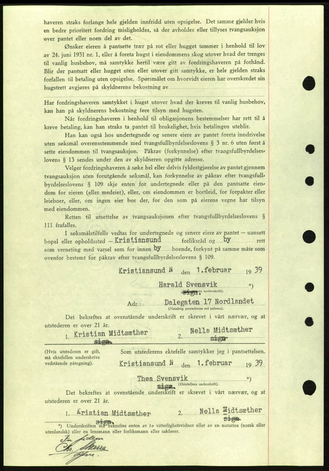 Kristiansund byfogd, SAT/A-4587/A/27: Mortgage book no. 31, 1938-1939, Diary no: : 108/1939