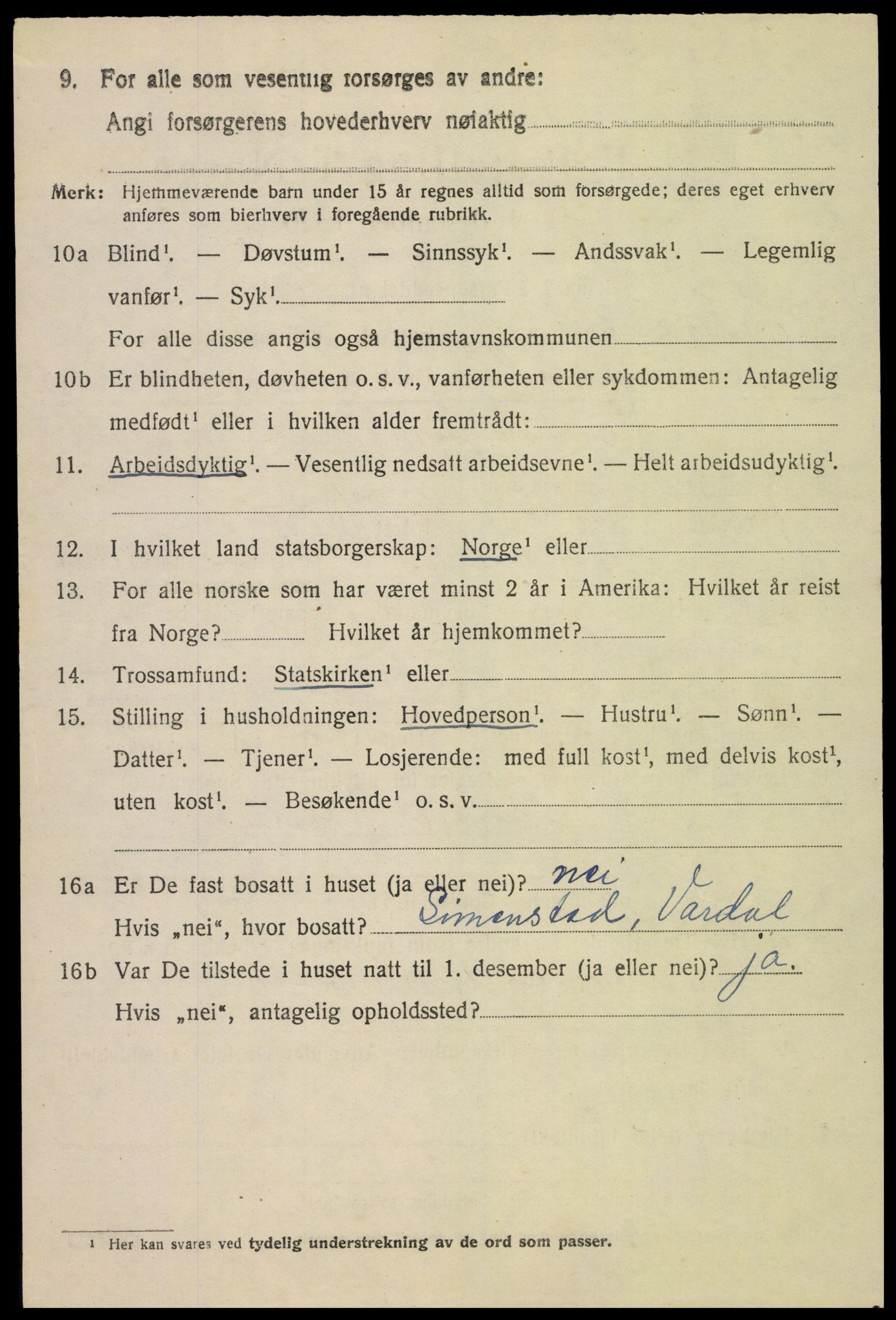 SAH, 1920 census for Fåberg, 1920, p. 3225