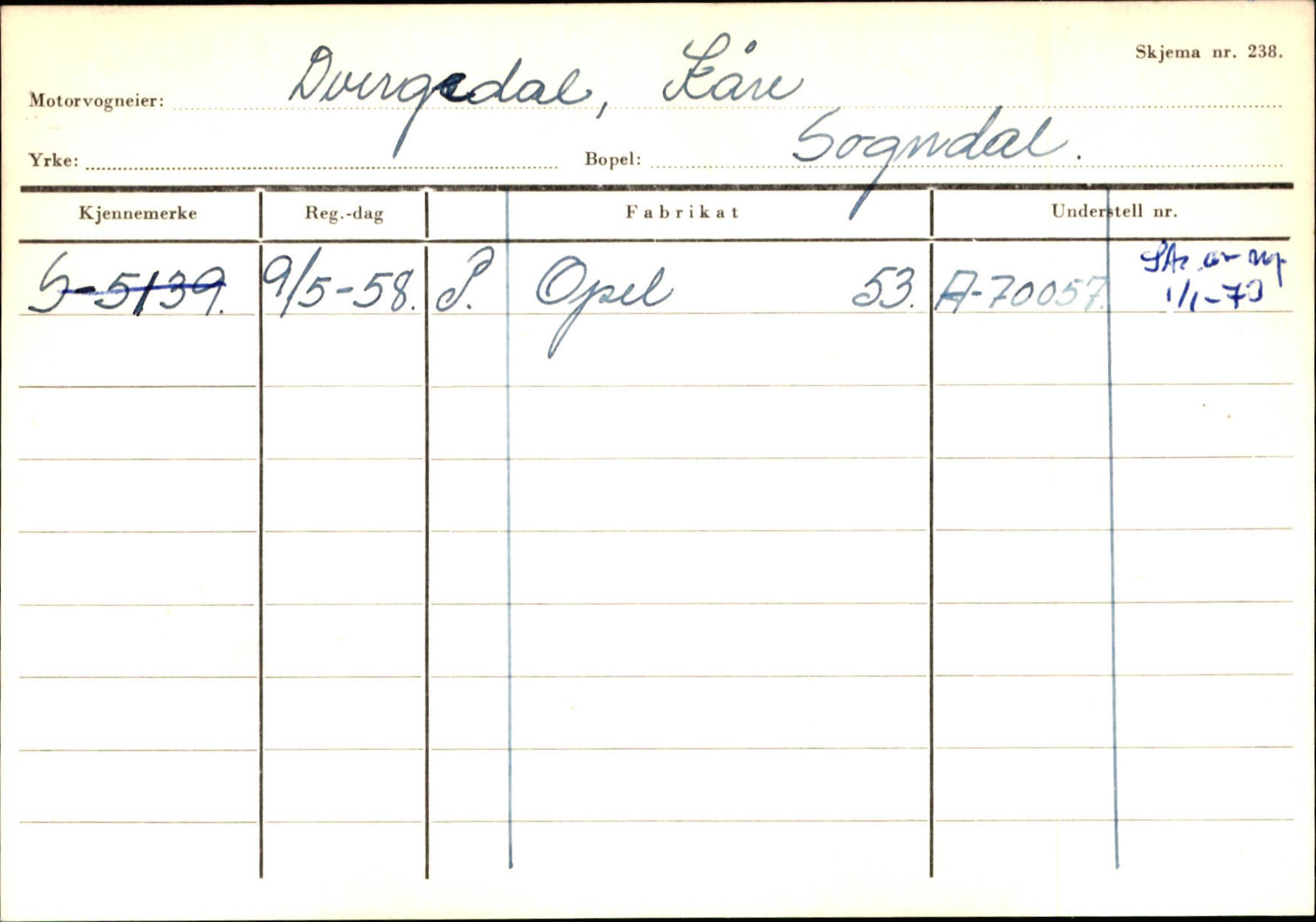 Statens vegvesen, Sogn og Fjordane vegkontor, SAB/A-5301/4/F/L0124: Eigarregister Sogndal A-U, 1945-1975, p. 313