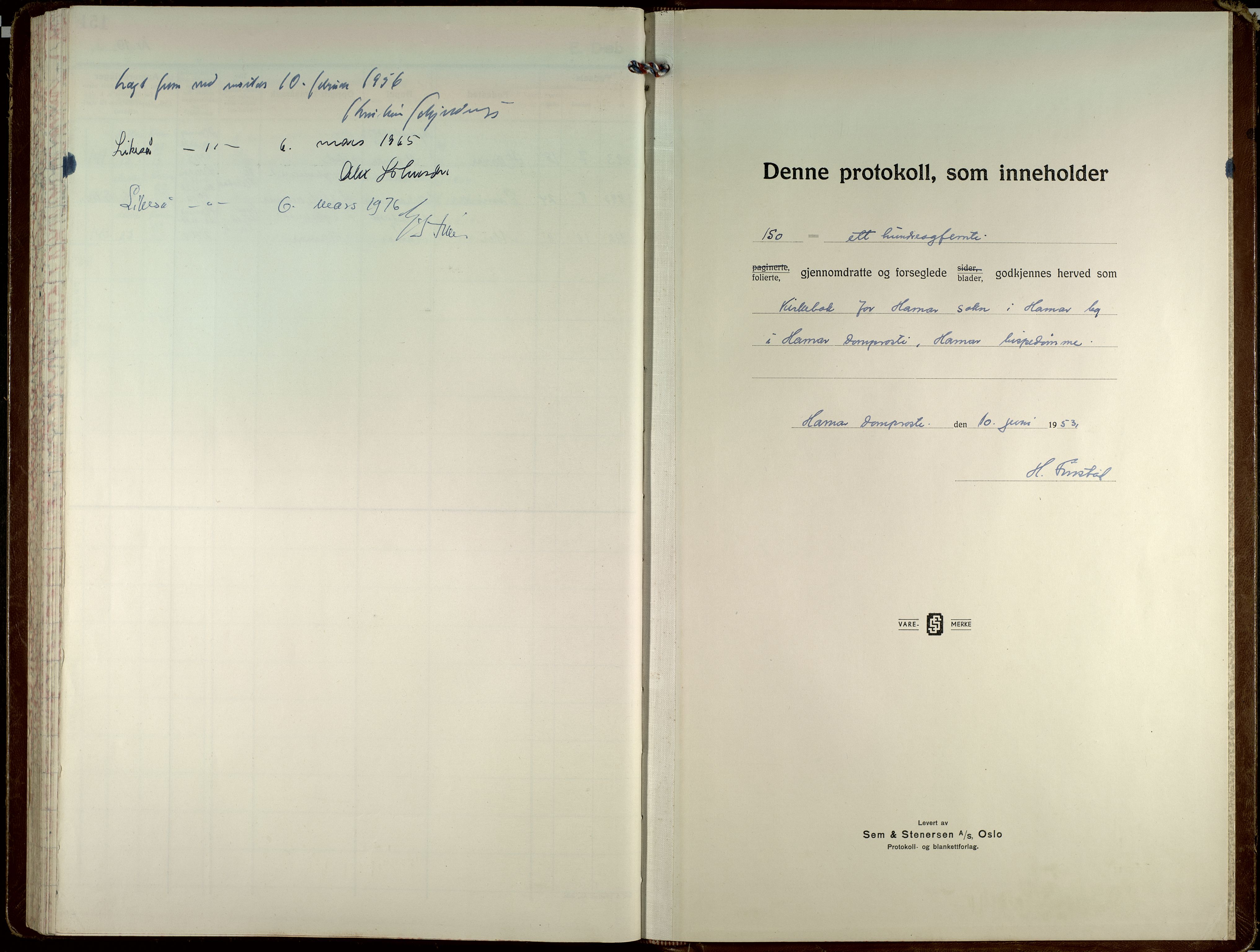 Hamar prestekontor, SAH/DOMPH-002/H/Ha/Haa/L0010: Parish register (official) no. 10, 1953-1965
