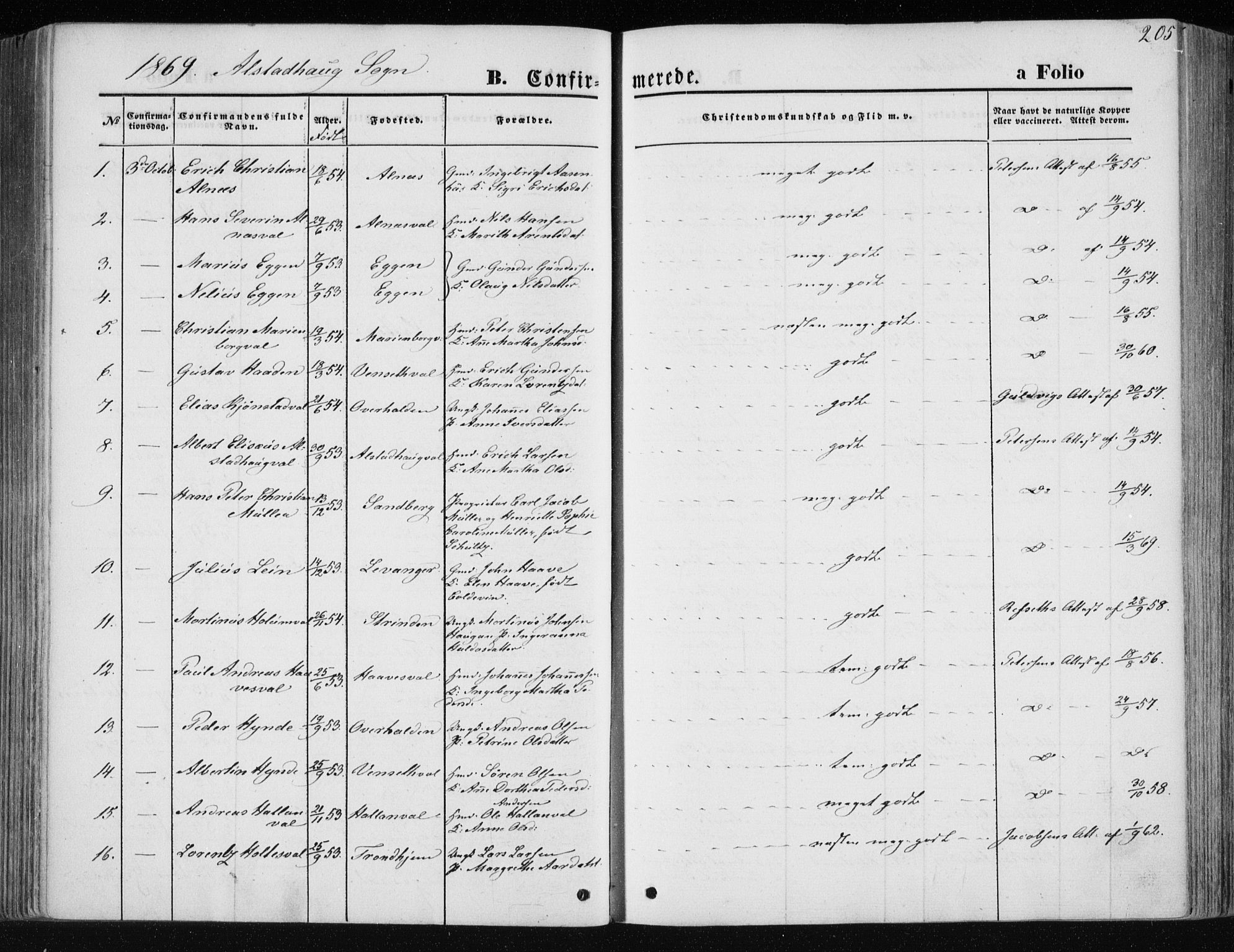 Ministerialprotokoller, klokkerbøker og fødselsregistre - Nord-Trøndelag, SAT/A-1458/717/L0157: Parish register (official) no. 717A08 /1, 1863-1877, p. 205