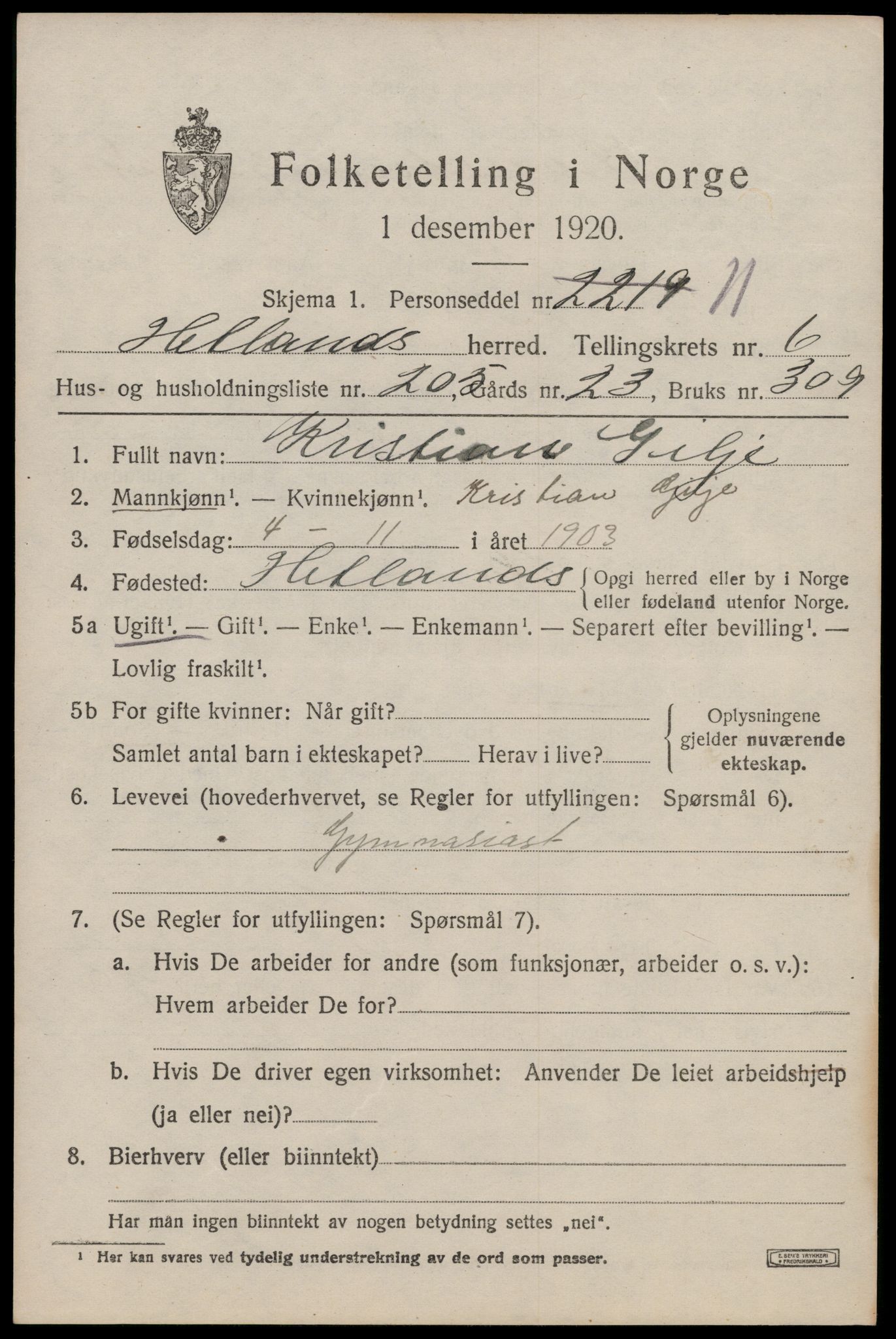 SAST, 1920 census for Hetland, 1920, p. 13881