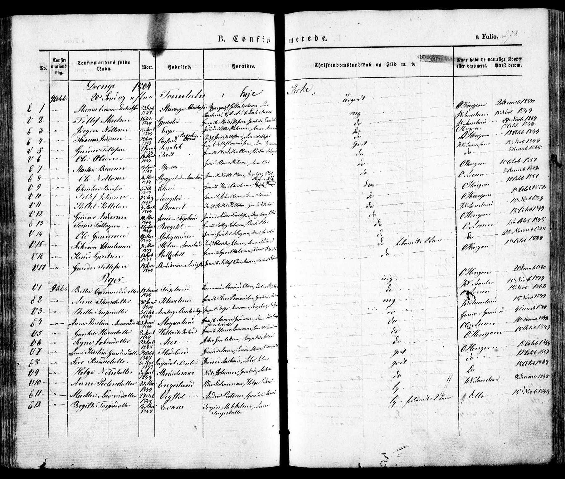 Evje sokneprestkontor, AV/SAK-1111-0008/F/Fa/Faa/L0005: Parish register (official) no. A 5, 1843-1865, p. 278