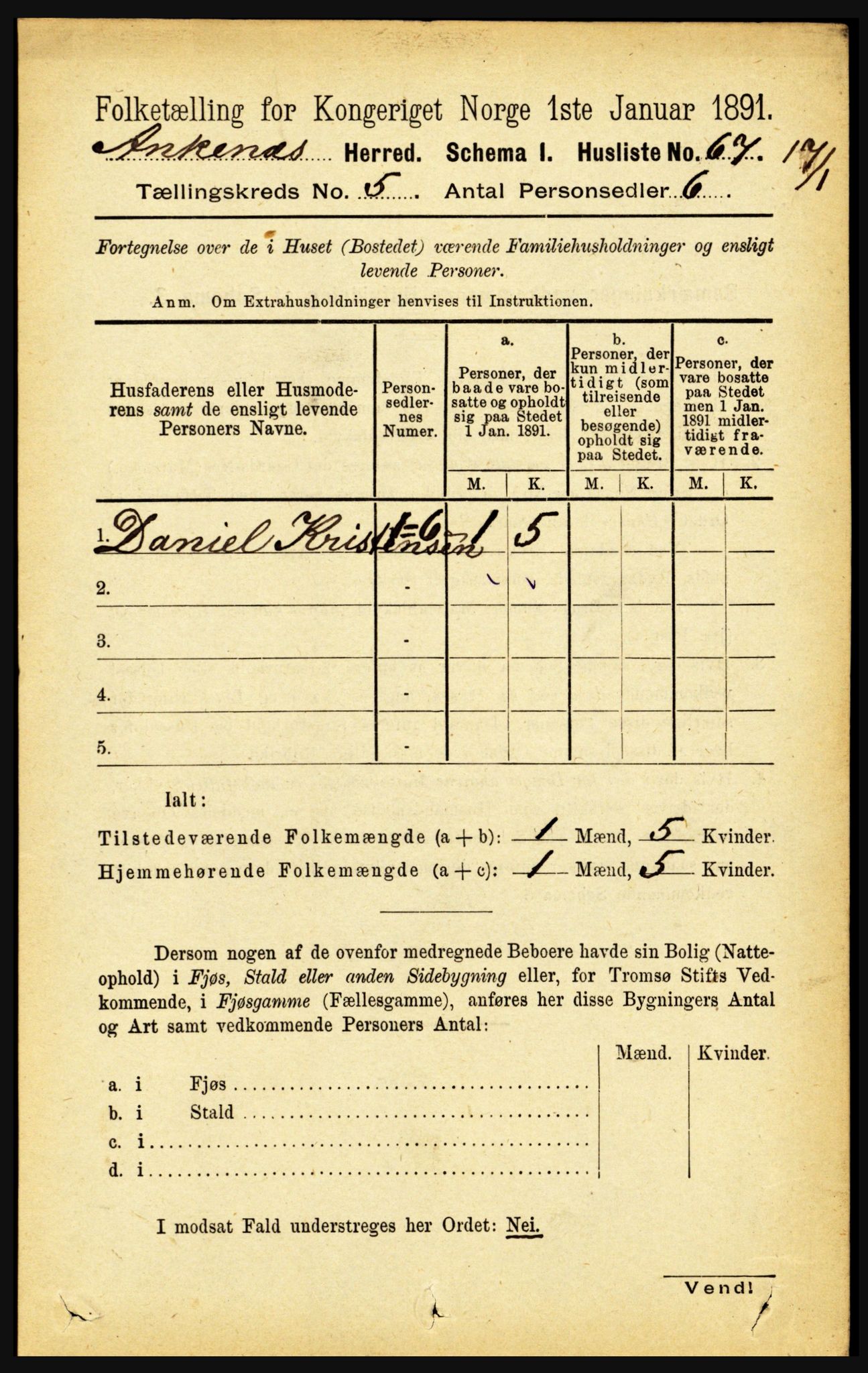 RA, 1891 census for 1855 Ankenes, 1891, p. 2736