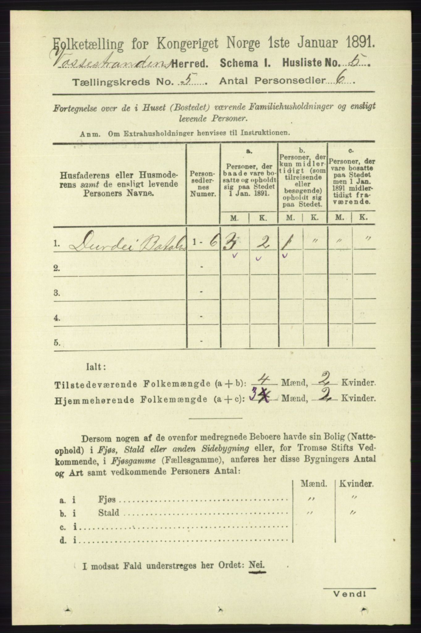 RA, 1891 census for 1236 Vossestrand, 1891, p. 1855