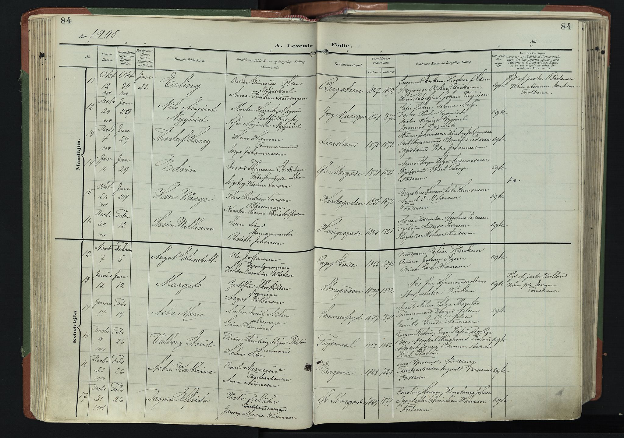 Bragernes kirkebøker, SAKO/A-6/F/Fb/L0009: Parish register (official) no. II 9, 1902-1911, p. 84