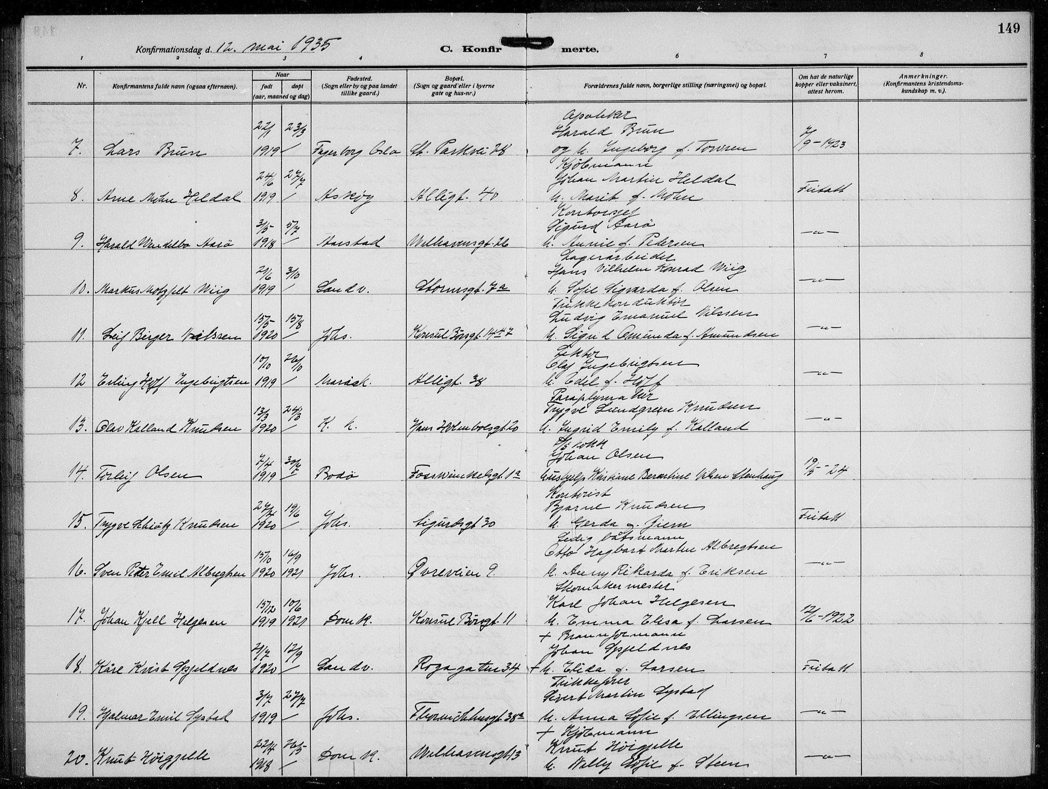 Johanneskirken sokneprestembete, AV/SAB-A-76001/H/Hab: Parish register (copy) no. B  3, 1925-1935, p. 148b-149a