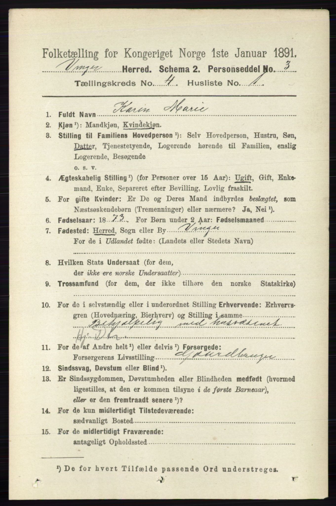 RA, 1891 census for 0421 Vinger, 1891, p. 1640