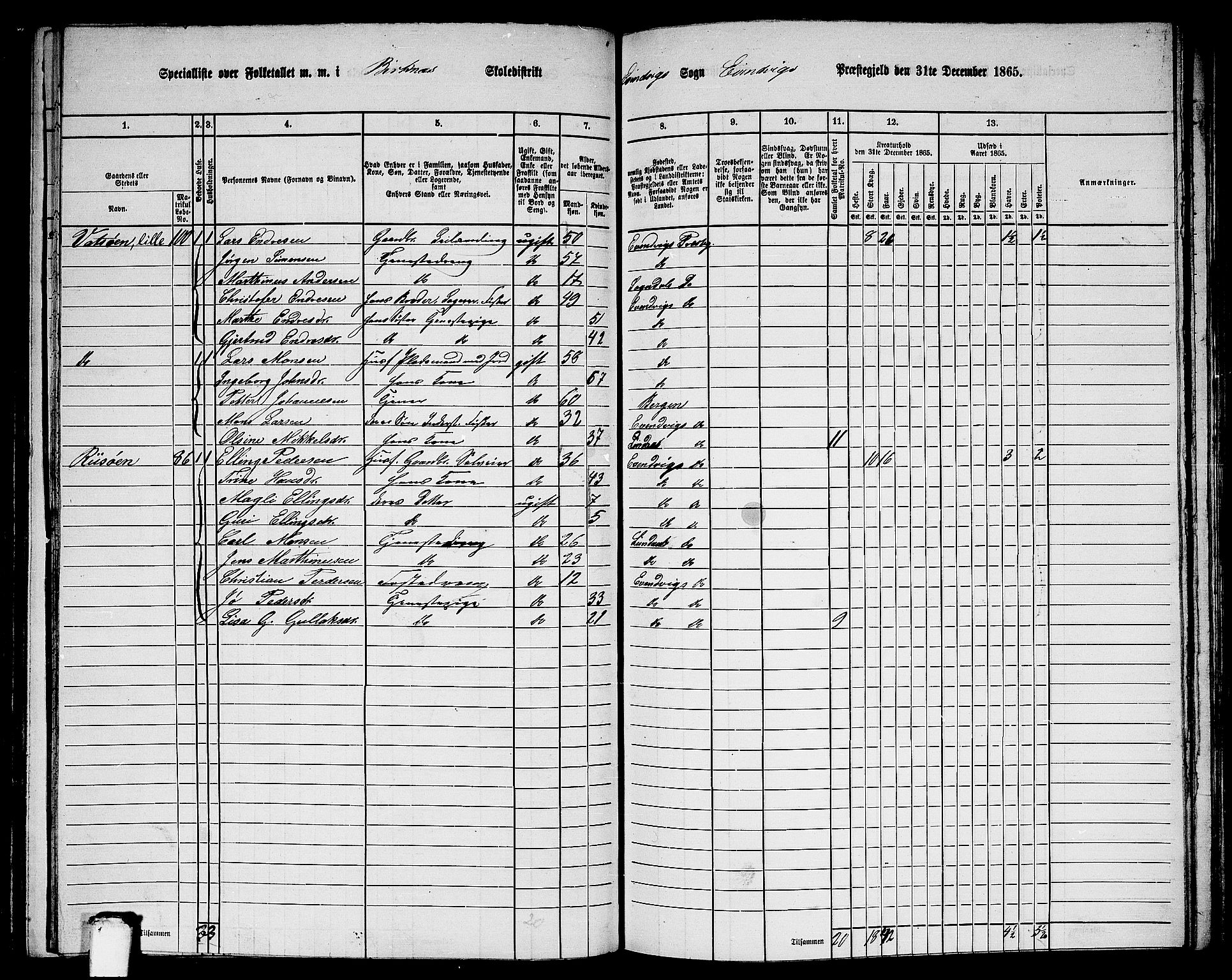 RA, 1865 census for Eivindvik, 1865, p. 119