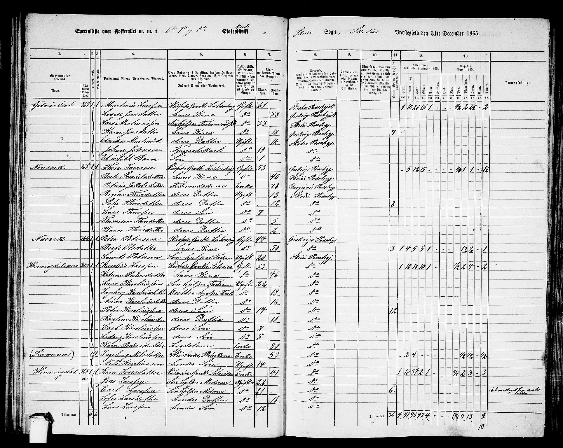 RA, 1865 census for Skodje, 1865, p. 47