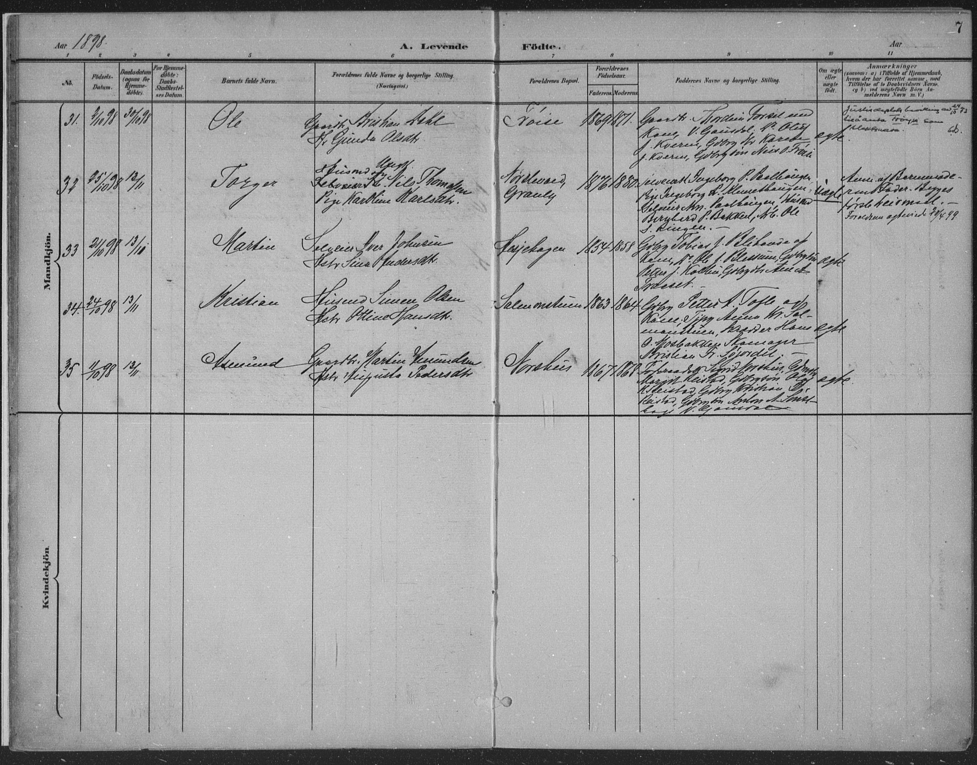 Østre Gausdal prestekontor, SAH/PREST-092/H/Ha/Haa/L0004: Parish register (official) no. 4, 1898-1914, p. 7