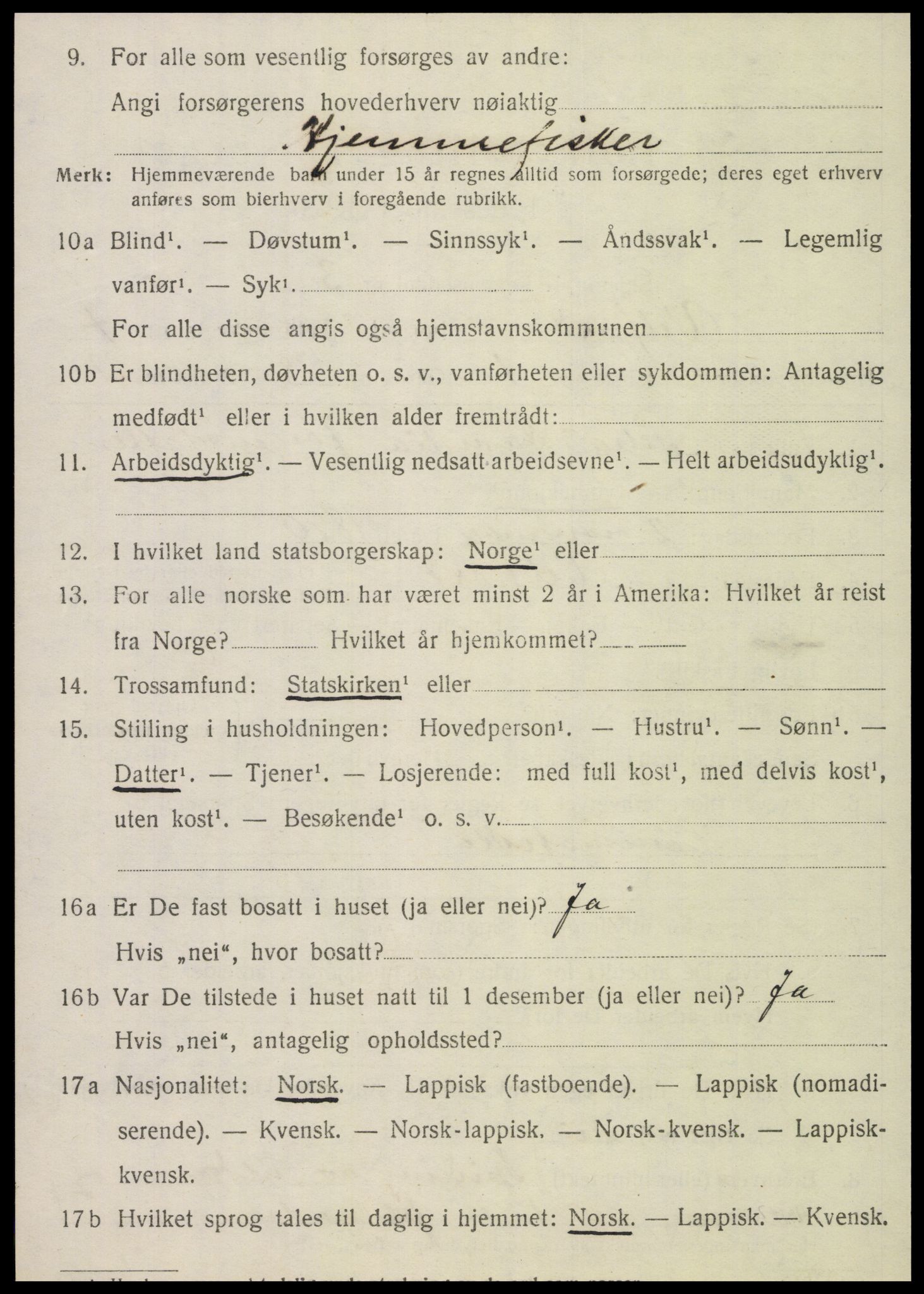 SAT, 1920 census for Velfjord, 1920, p. 3508