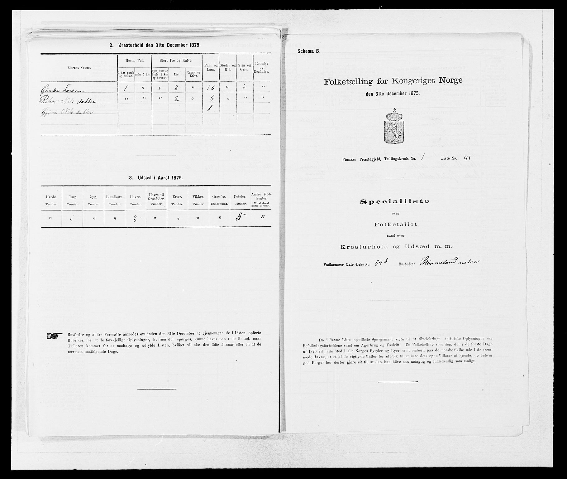 SAB, 1875 census for 1218P Finnås, 1875, p. 228