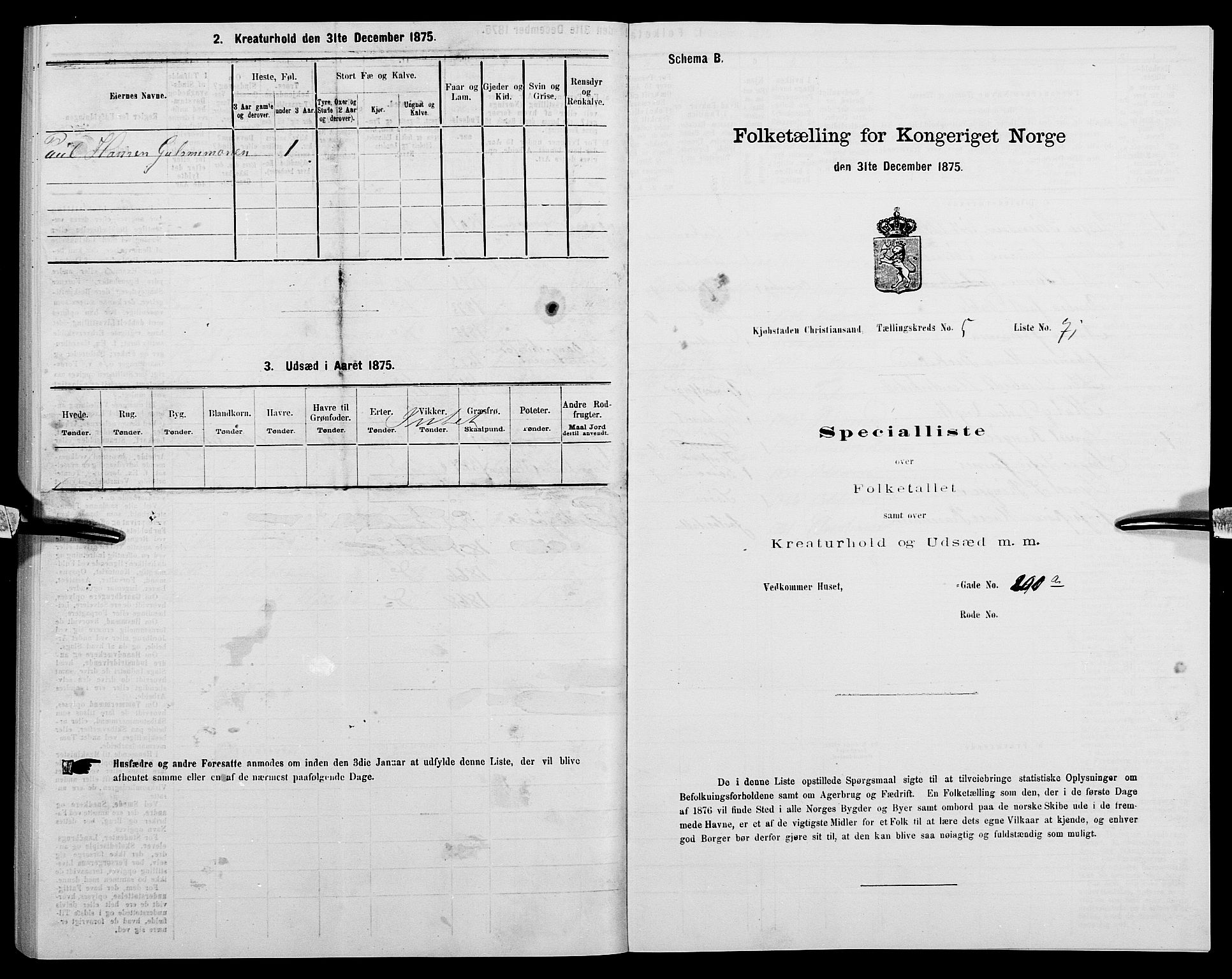 SAK, 1875 census for 1001P Kristiansand, 1875, p. 743