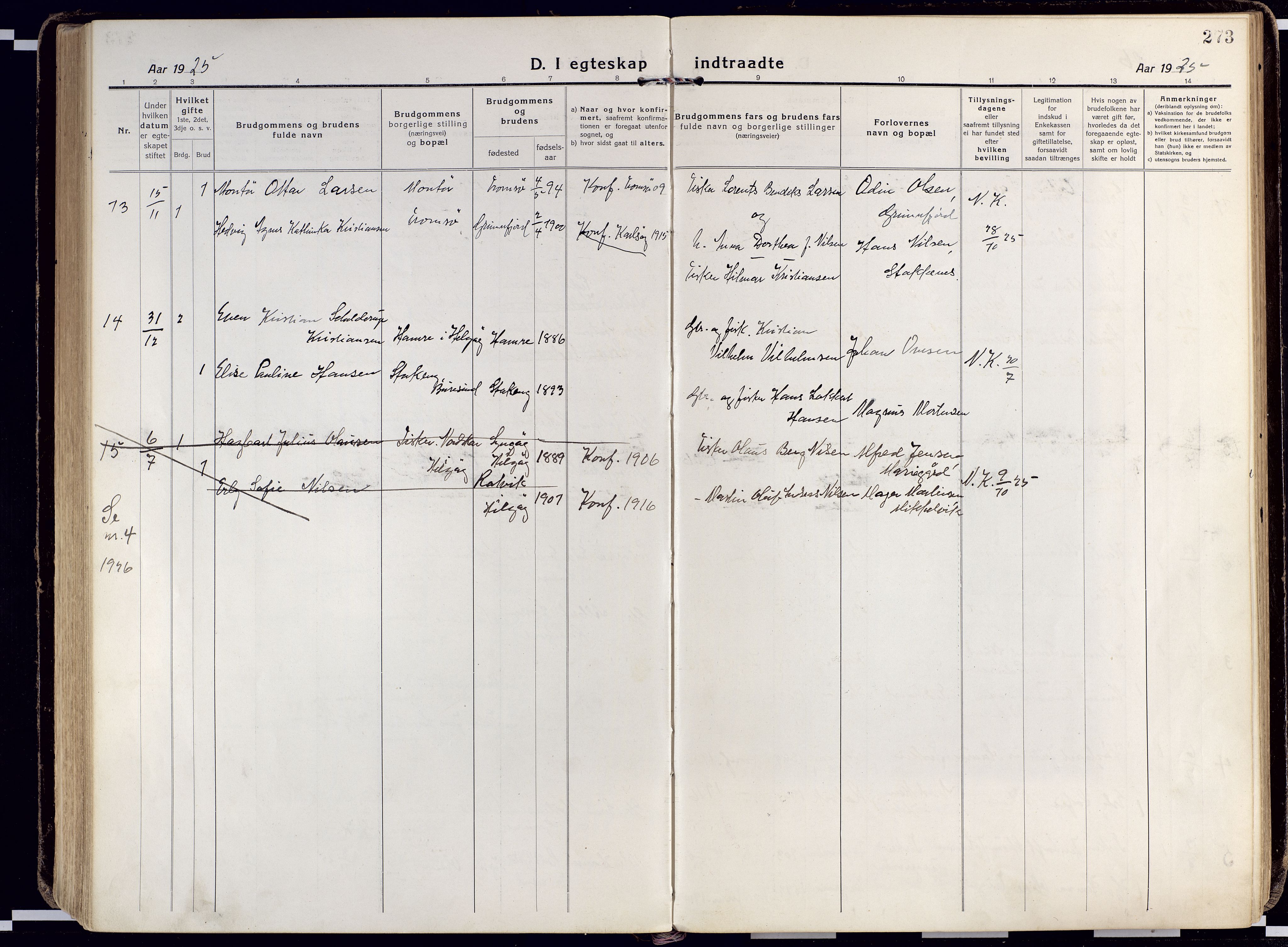 Karlsøy sokneprestembete, AV/SATØ-S-1299/H/Ha/Haa/L0015kirke: Parish register (official) no. 15, 1918-1929, p. 273