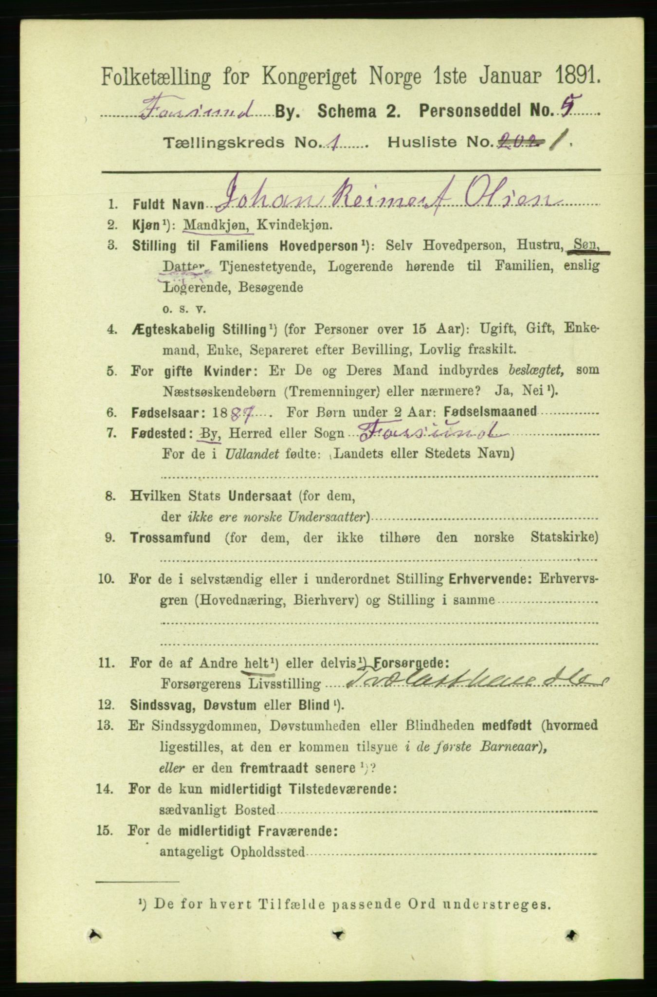 RA, 1891 census for 1003 Farsund, 1891, p. 511