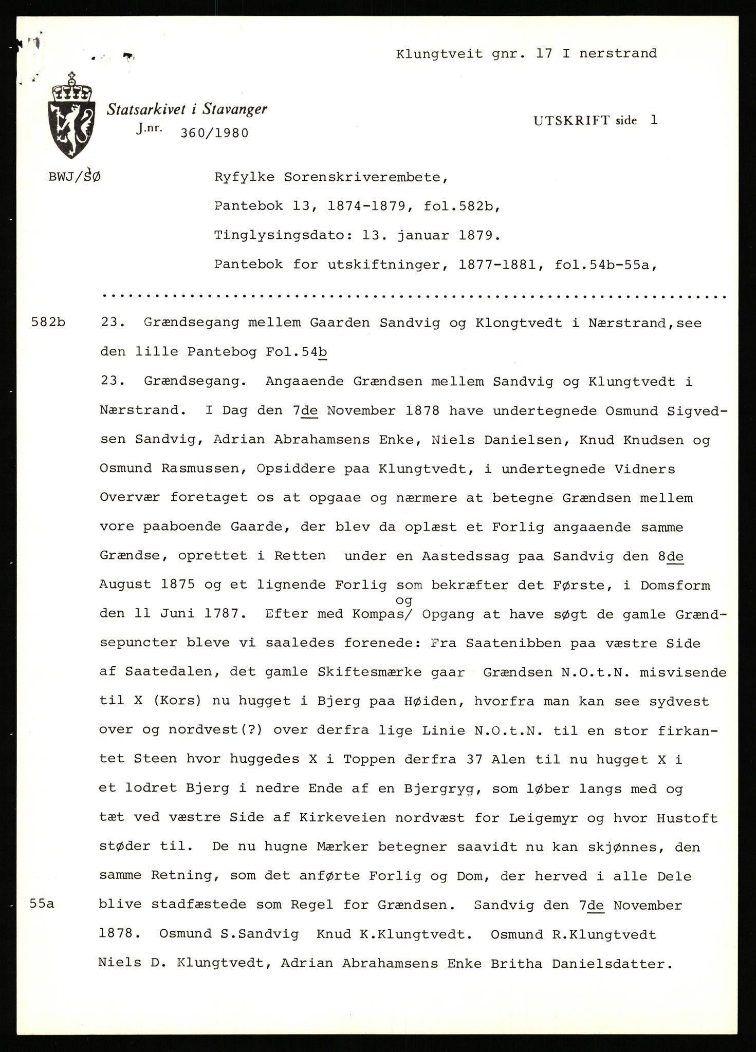 Statsarkivet i Stavanger, SAST/A-101971/03/Y/Yj/L0048: Avskrifter sortert etter gårdsnavn: Kluge - Kristianslyst, 1750-1930, p. 17