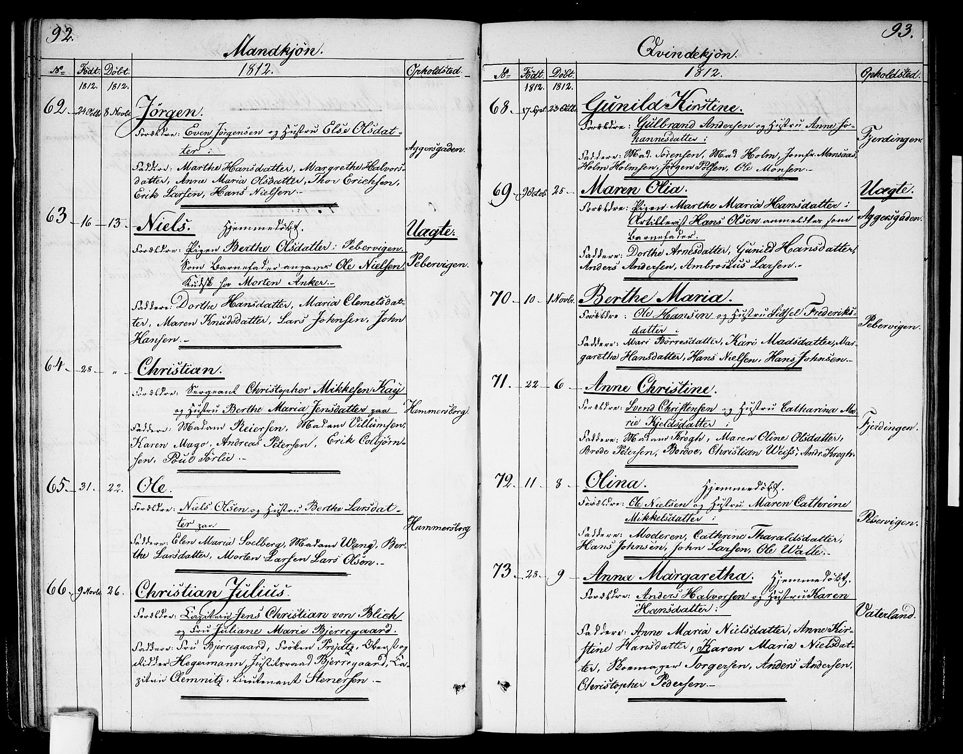 Garnisonsmenigheten Kirkebøker, SAO/A-10846/G/Ga/L0002: Parish register (copy) no. 2, 1810-1814, p. 92-93