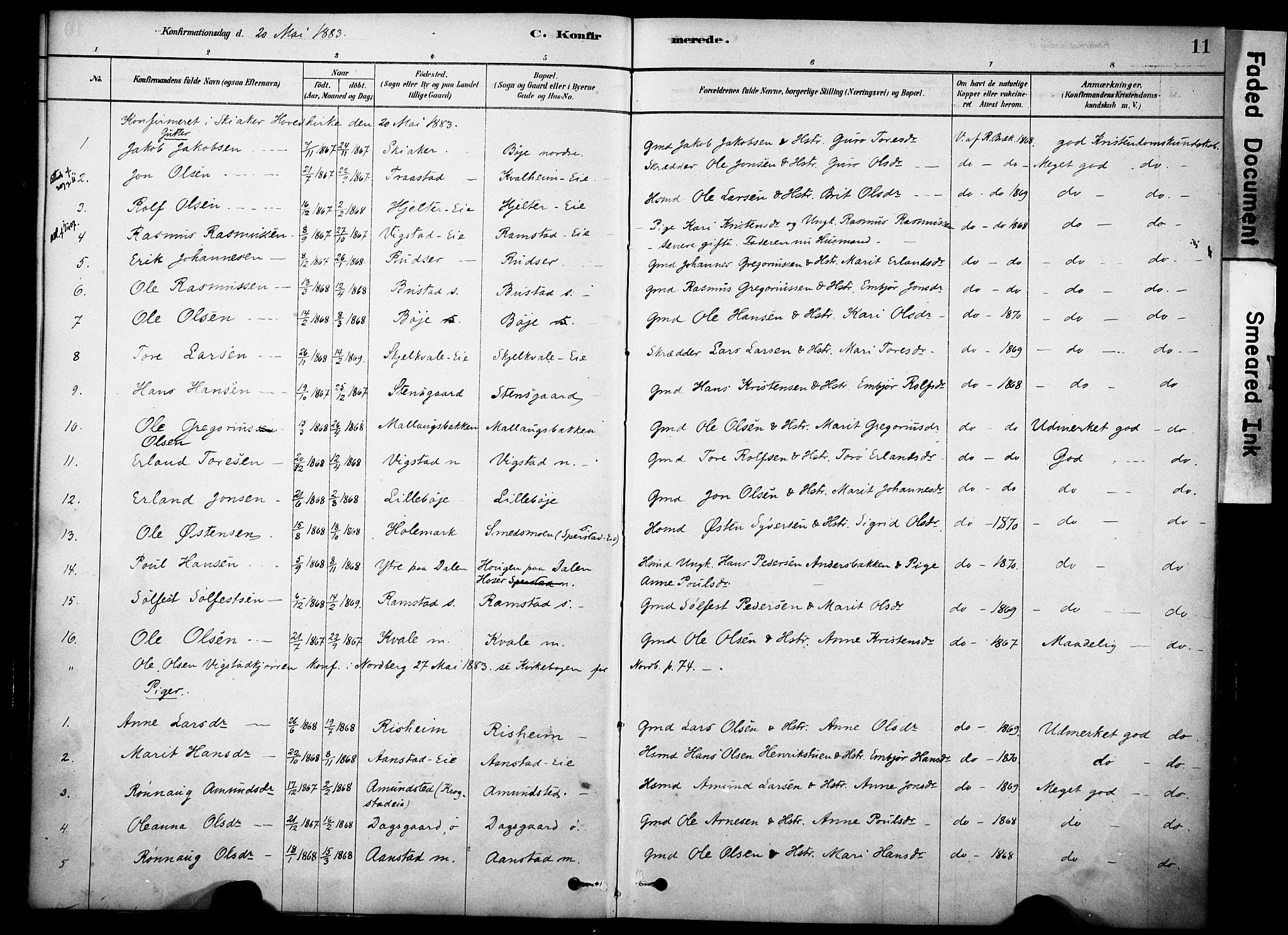 Skjåk prestekontor, SAH/PREST-072/H/Ha/Haa/L0002: Parish register (official) no. 2, 1878-1907, p. 11