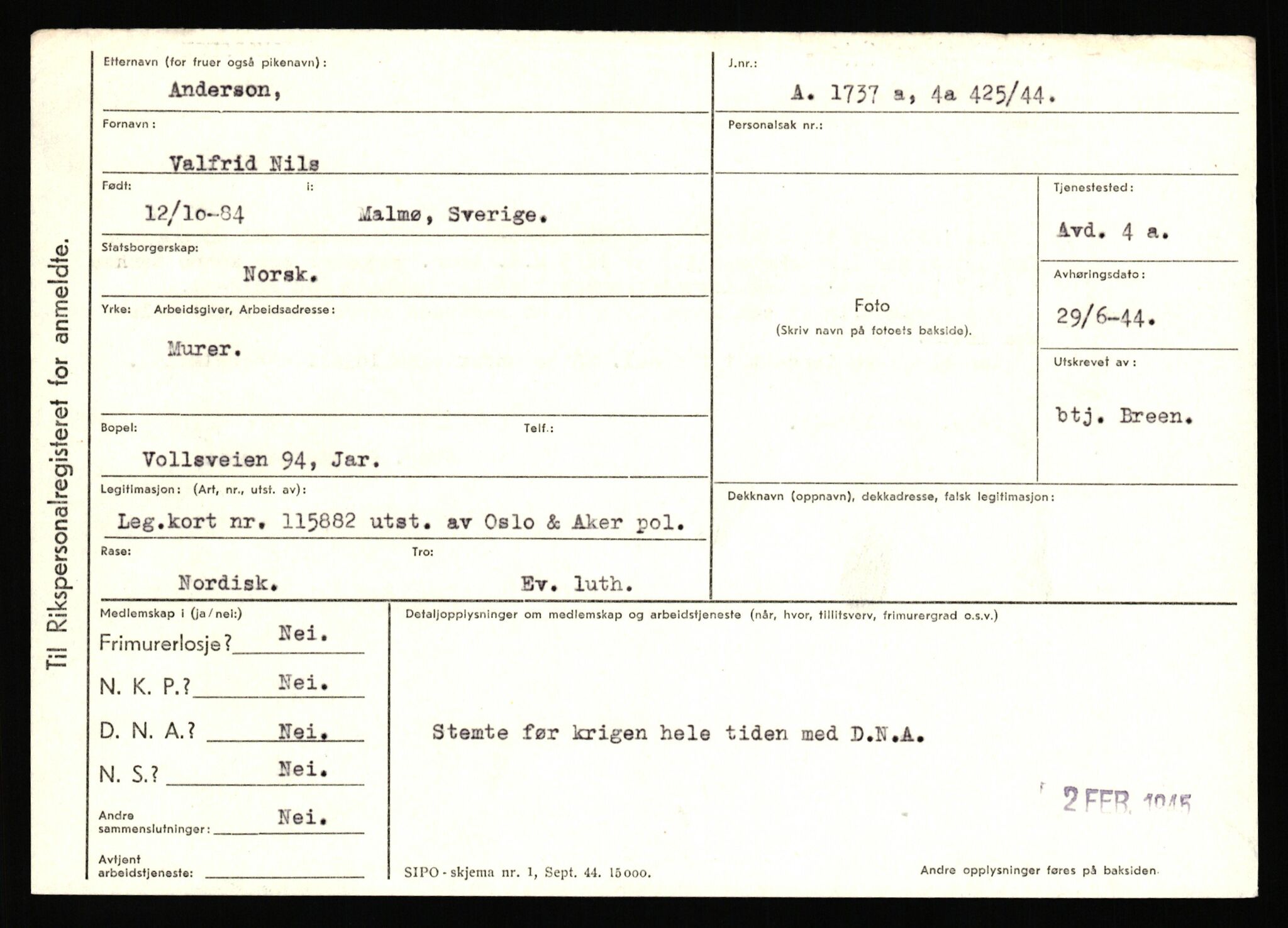 Statspolitiet - Hovedkontoret / Osloavdelingen, AV/RA-S-1329/C/Ca/L0001: Aabakken - Armann, 1943-1945, p. 3679