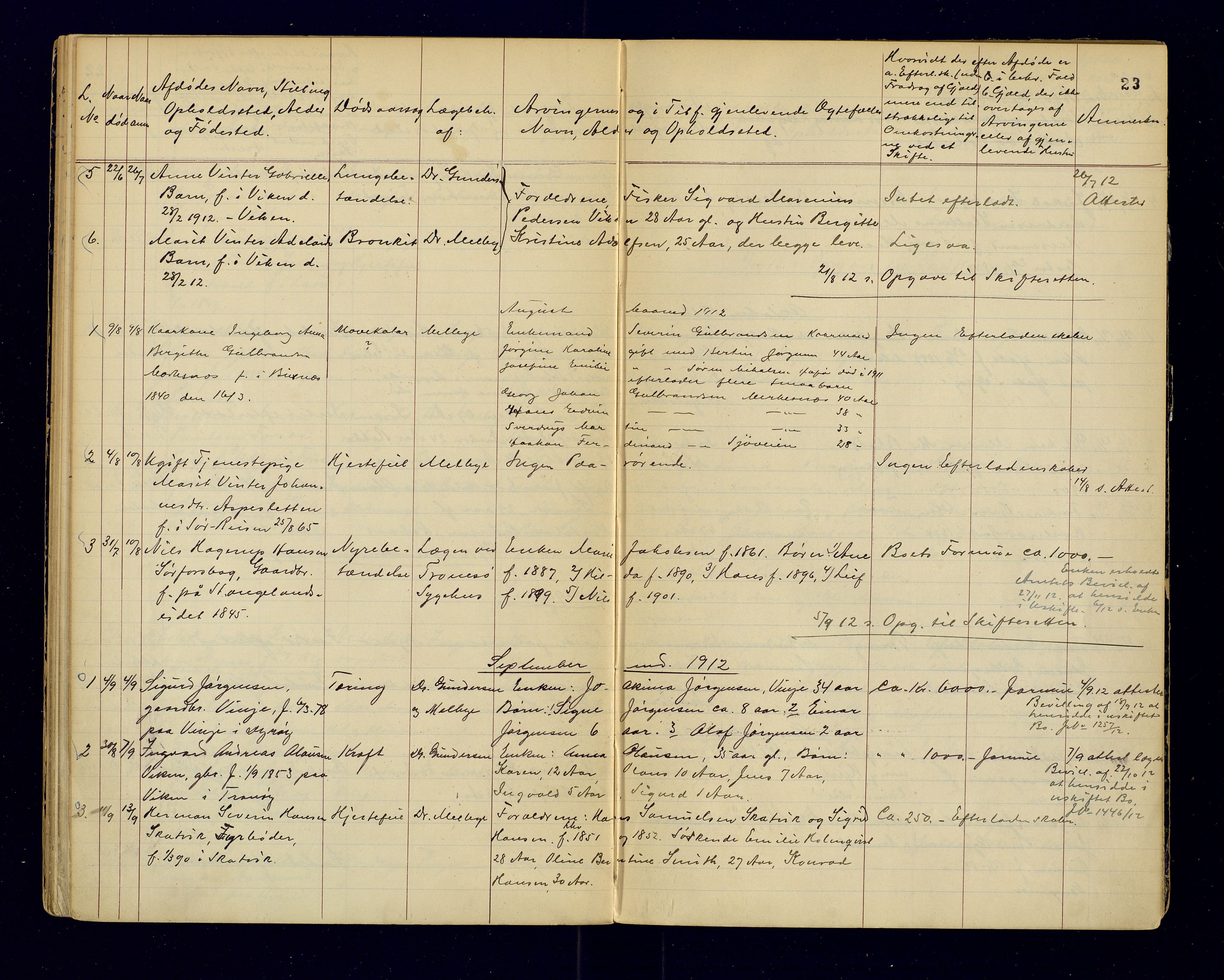 Tranøy lensmannskontor (Sørreisa lensmannskontor), AV/SATØ-SATØ-46/1/F/Fi/Fia/L0147: Dødsfallsprotokoller, 1909-1919, p. 23