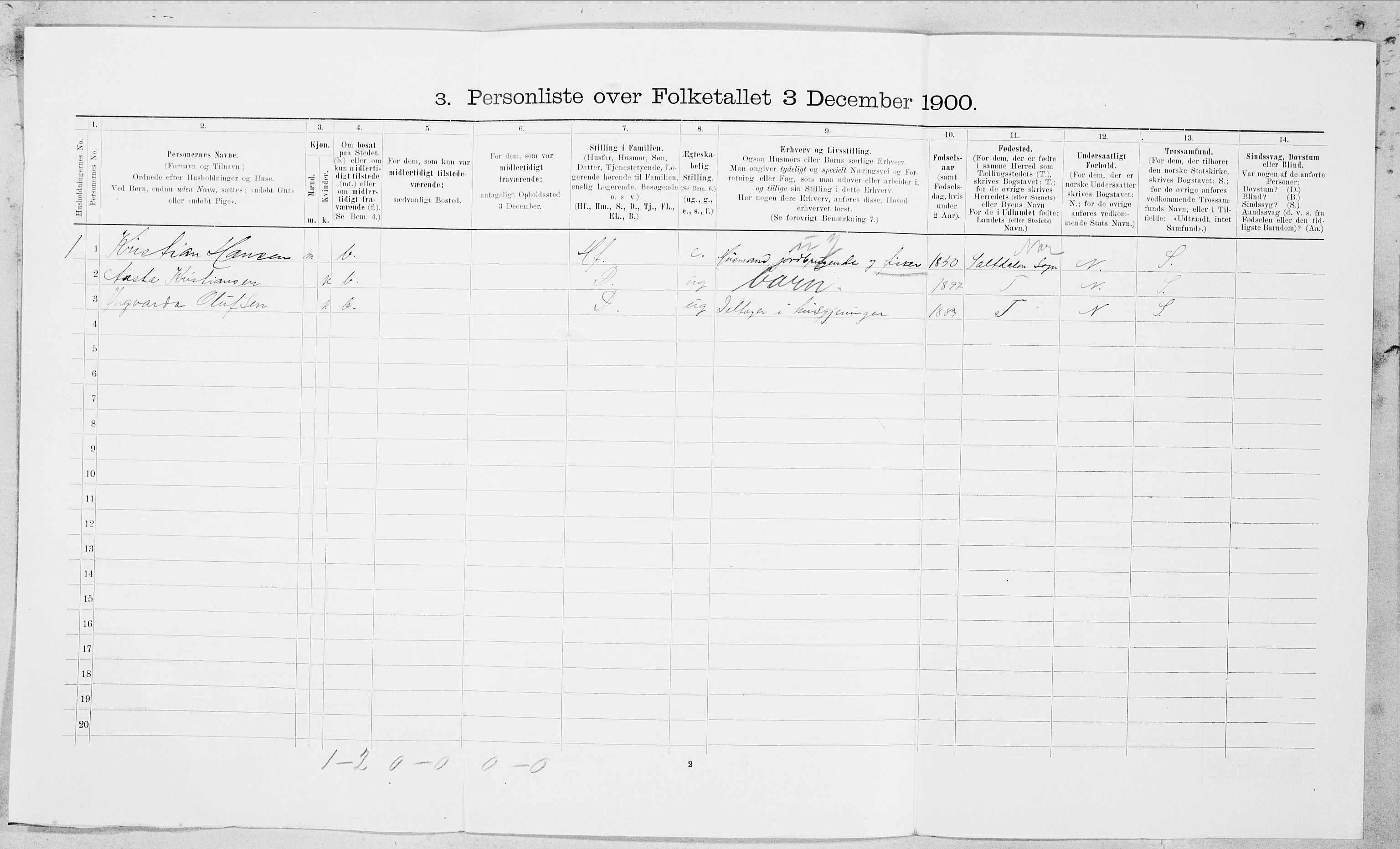 SAT, 1900 census for Bodin, 1900, p. 1101