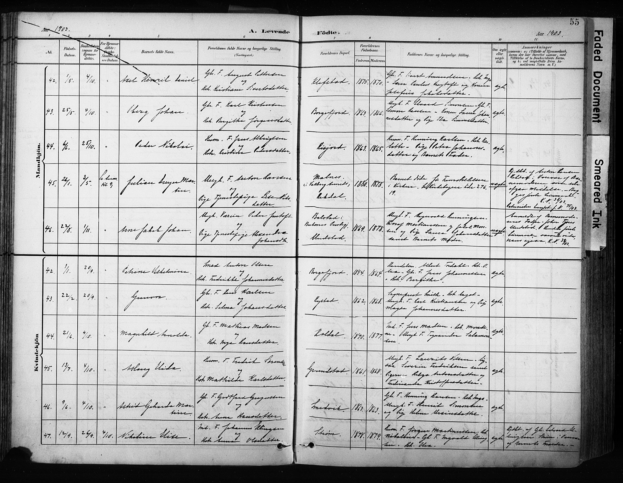 Ministerialprotokoller, klokkerbøker og fødselsregistre - Nordland, AV/SAT-A-1459/880/L1134: Parish register (official) no. 880A08, 1899-1908, p. 55