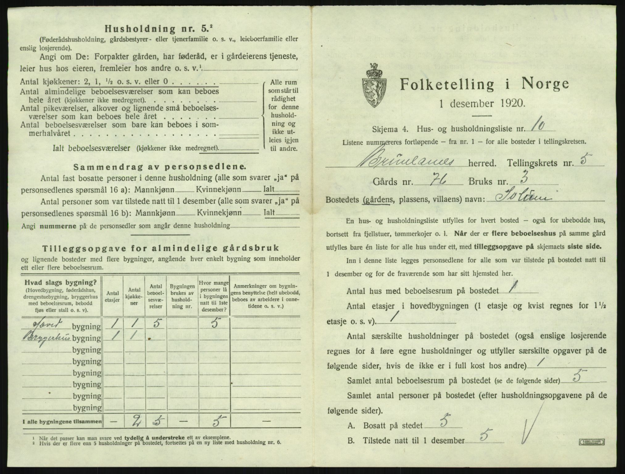 SAKO, 1920 census for Brunlanes, 1920, p. 839
