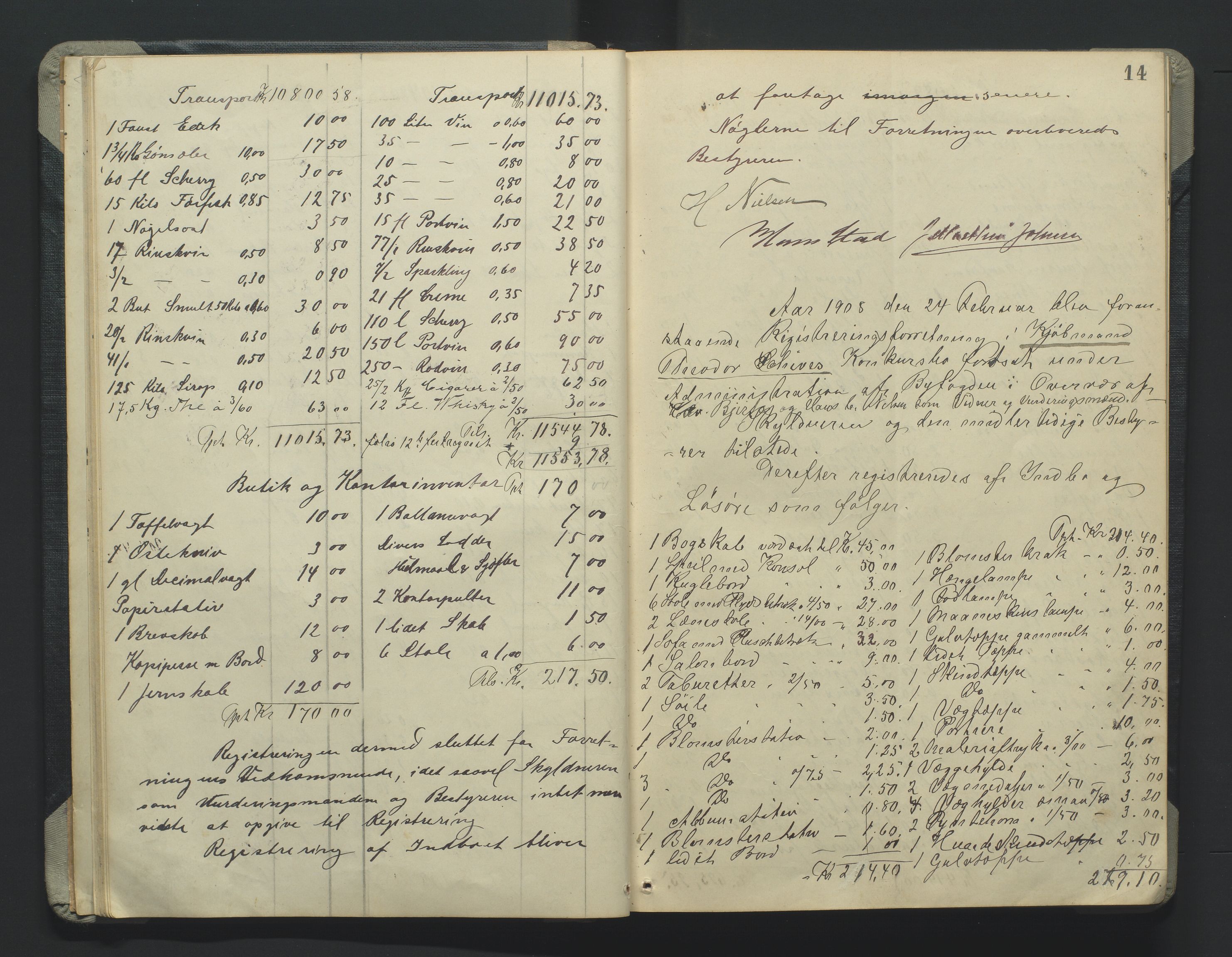 Grimstad byfogd, AV/SAK-1222-0003/H/Hc/L0009: Skifteprotokoll nr. 9, 1908-1918, p. 14