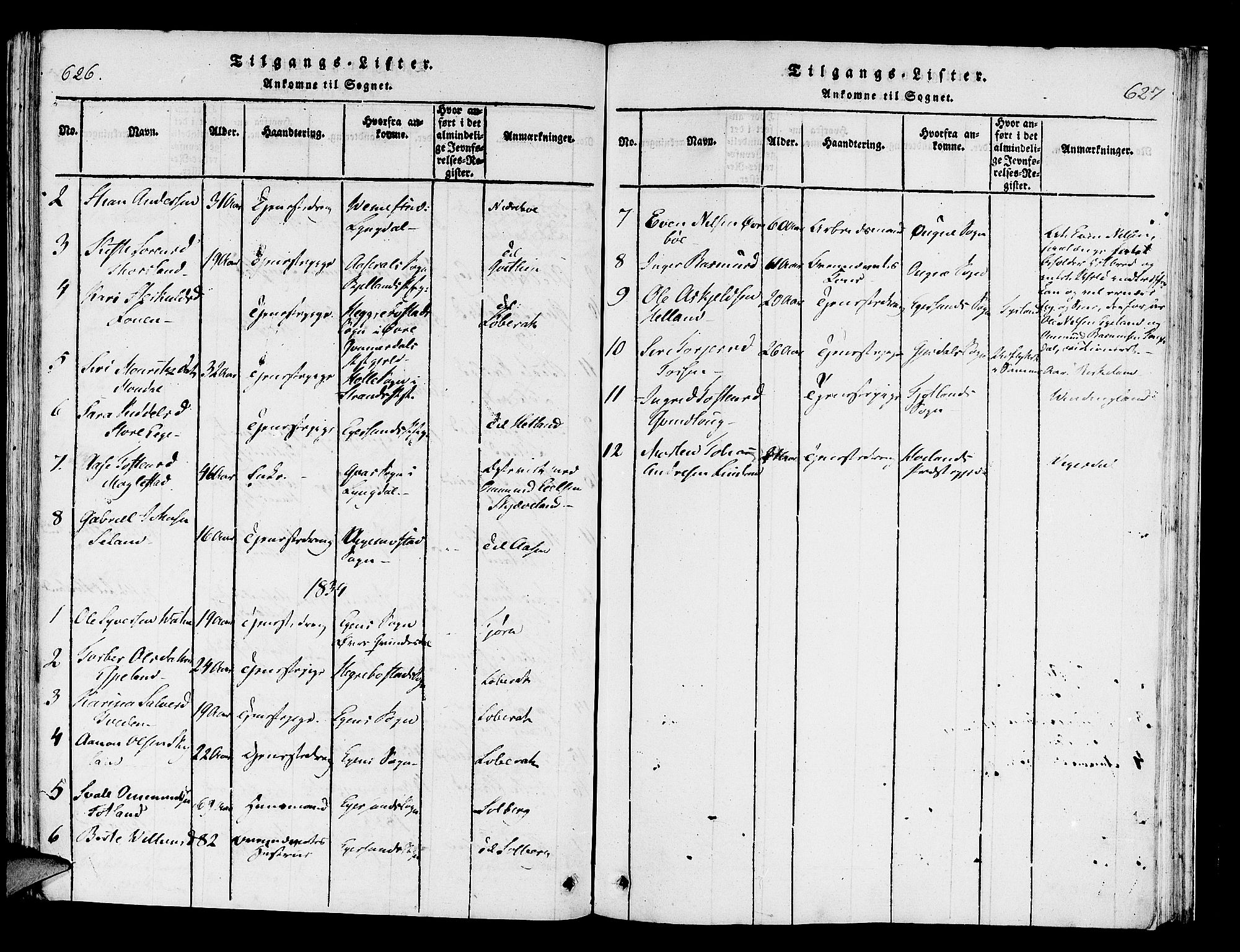 Helleland sokneprestkontor, SAST/A-101810: Parish register (official) no. A 5, 1815-1834, p. 626-627